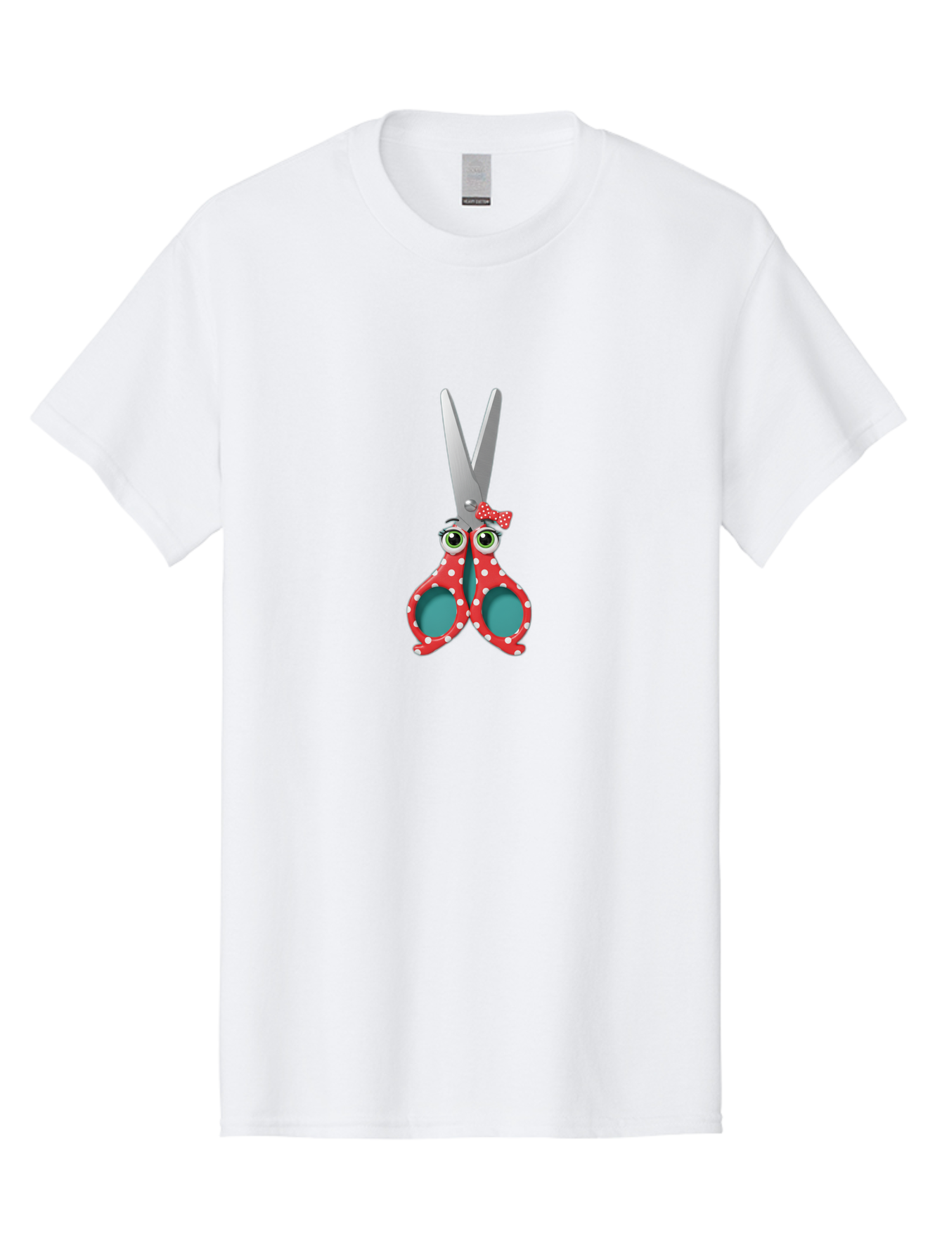 Scissors-With-Eyes-And-Bow Men'S Graphic Tee, 100% Cotton, Comfortable Casual Summer Wear, Machine Washable, Scissors With Eyes, Red Polka Dot Handles, Cute Crafting Tools, Fun Office Supplies, Quirky Stationery, Creative Accessories, Bad527