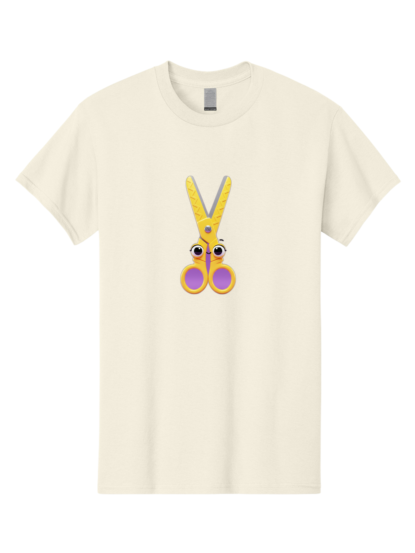 Scissors Men'S Graphic Tee, 100% Cotton, Comfortable Casual Summer Wear, Machine Washable, Cartoon Scissors, Yellow And Purple, Cute Eyes, Fun Craft, Kids Art, Crafting Tools, School Supplies, Creative Projects Bad528