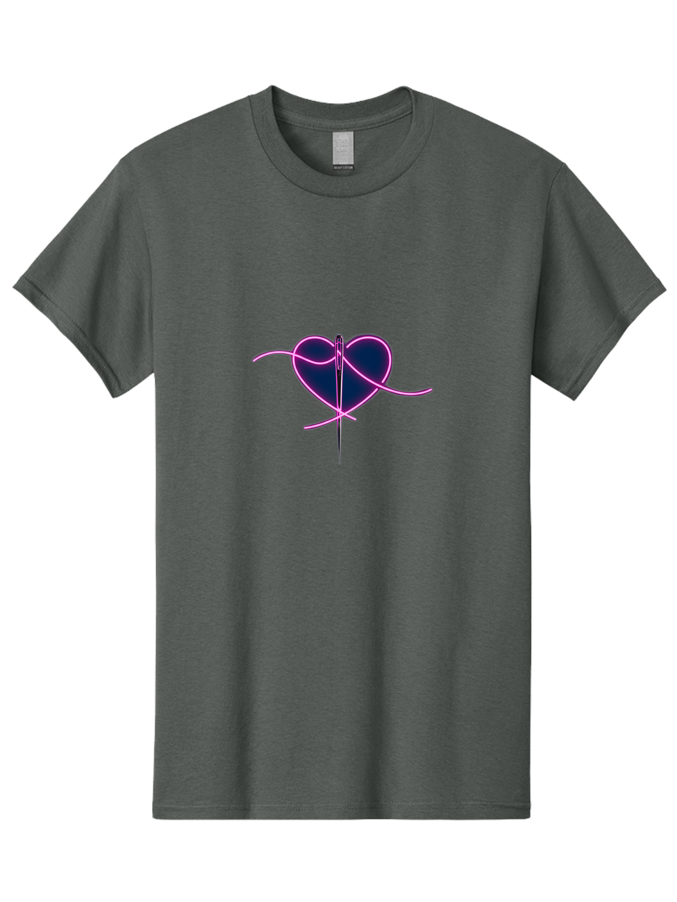 Sewing-Heart-1 Men'S Graphic Tee, 100% Cotton, Comfortable Casual Summer Wear, Machine Washable, Heart Shape, Sewing Needle, Thread, Pink Outline, Dark Blue Heart, Mending Heart, Love Repair, Heart Stitch, Symbolism, Heart Repair, Love Symbol Bad529