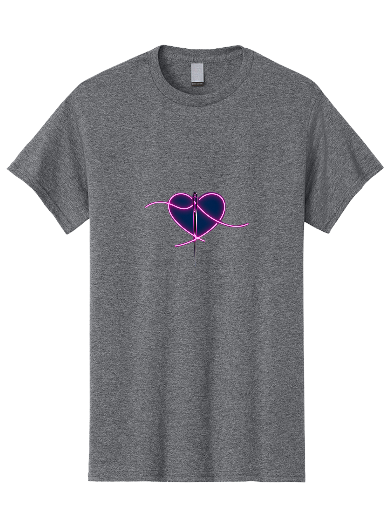 Sewing-Heart-1 Men'S Graphic Tee, 100% Cotton, Comfortable Casual Summer Wear, Machine Washable, Heart Shape, Sewing Needle, Thread, Pink Outline, Dark Blue Heart, Mending Heart, Love Repair, Heart Stitch, Symbolism, Heart Repair, Love Symbol Bad529