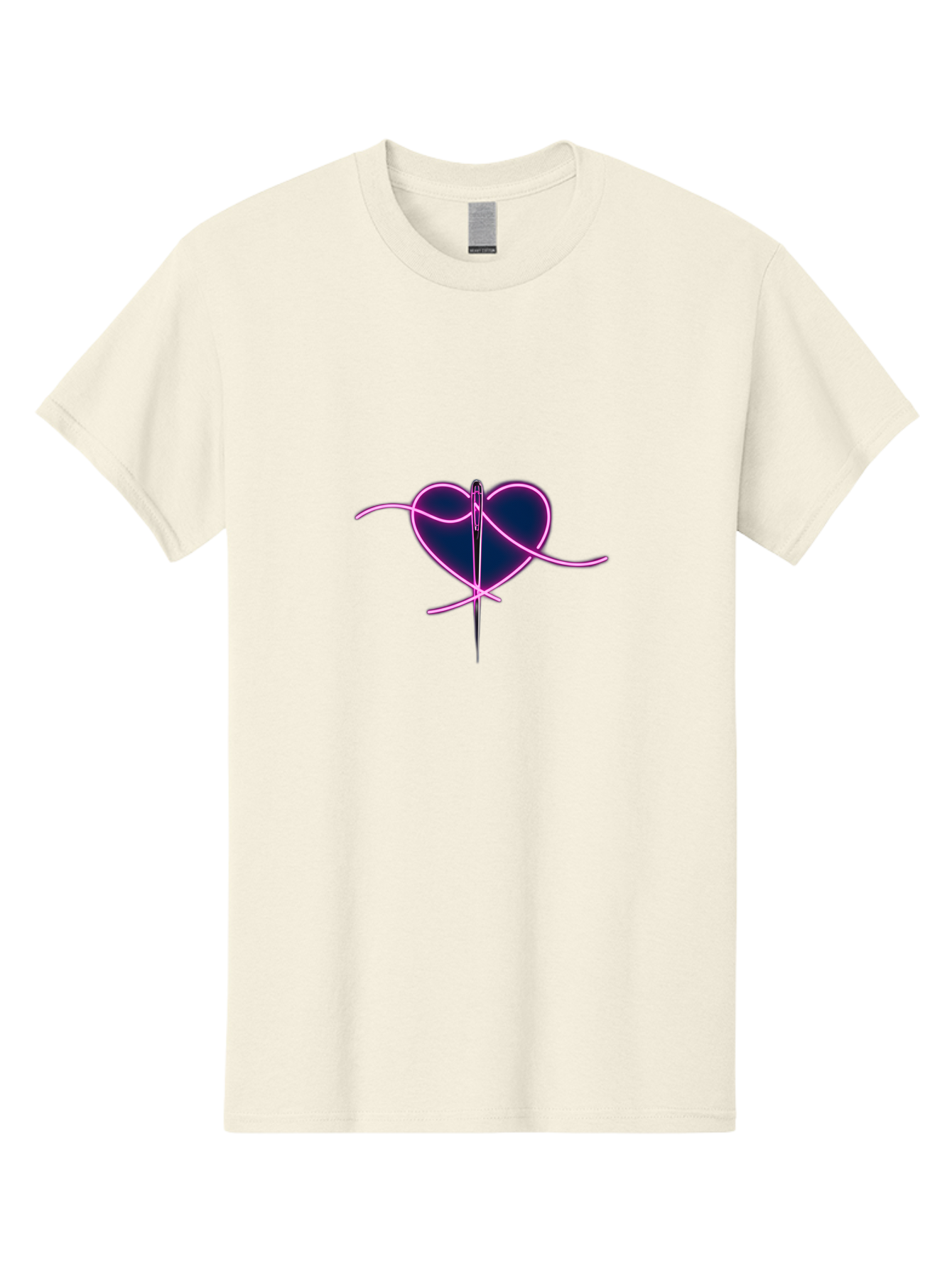 Sewing-Heart-1 Men'S Graphic Tee, 100% Cotton, Comfortable Casual Summer Wear, Machine Washable, Heart Shape, Sewing Needle, Thread, Pink Outline, Dark Blue Heart, Mending Heart, Love Repair, Heart Stitch, Symbolism, Heart Repair, Love Symbol Bad529