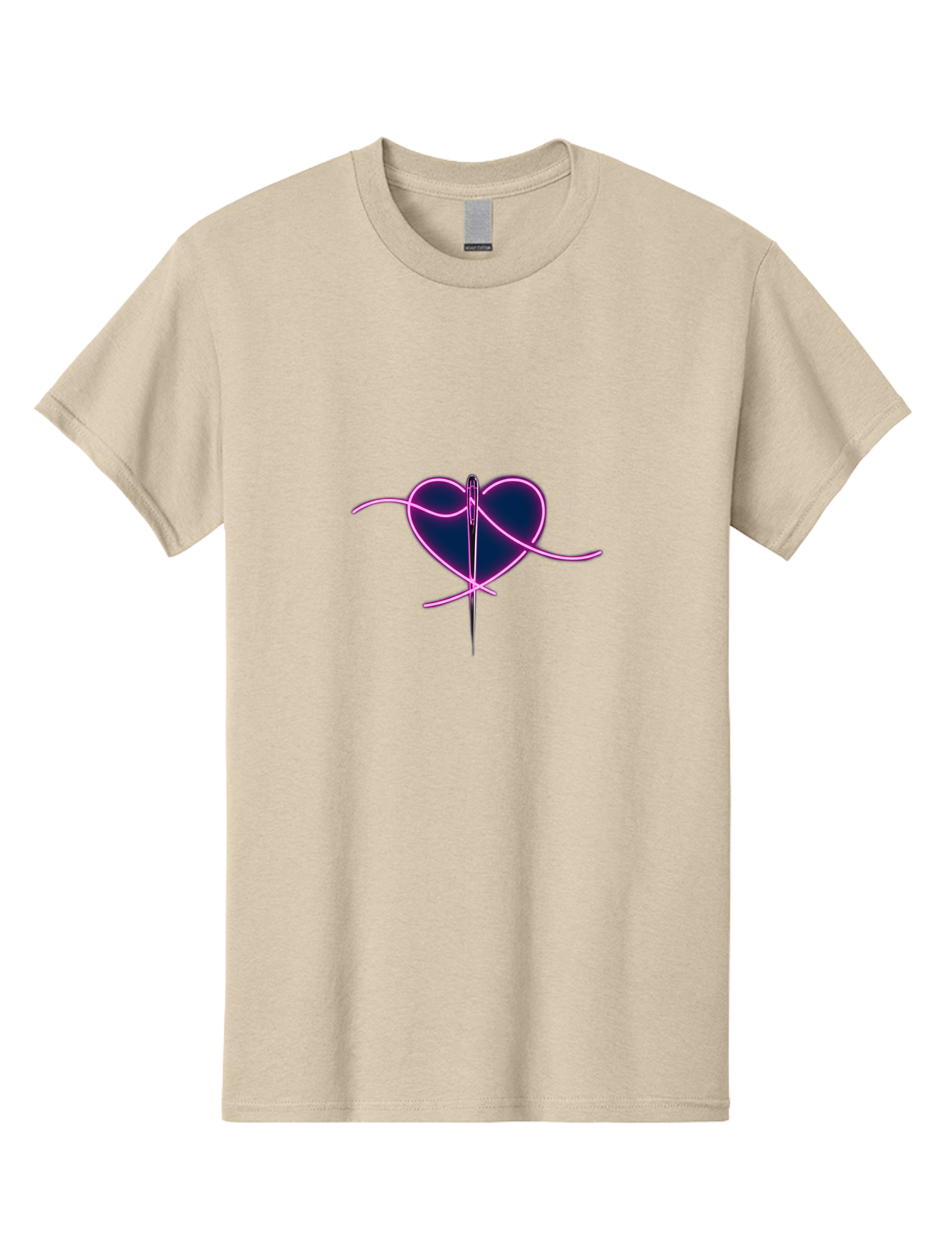 Sewing-Heart-1 Men'S Graphic Tee, 100% Cotton, Comfortable Casual Summer Wear, Machine Washable, Heart Shape, Sewing Needle, Thread, Pink Outline, Dark Blue Heart, Mending Heart, Love Repair, Heart Stitch, Symbolism, Heart Repair, Love Symbol Bad529