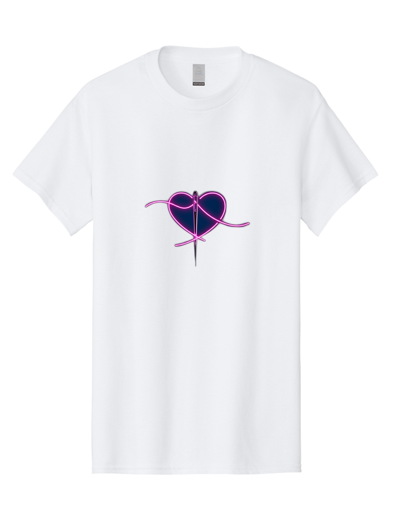 Sewing-Heart-1 Men'S Graphic Tee, 100% Cotton, Comfortable Casual Summer Wear, Machine Washable, Heart Shape, Sewing Needle, Thread, Pink Outline, Dark Blue Heart, Mending Heart, Love Repair, Heart Stitch, Symbolism, Heart Repair, Love Symbol Bad529