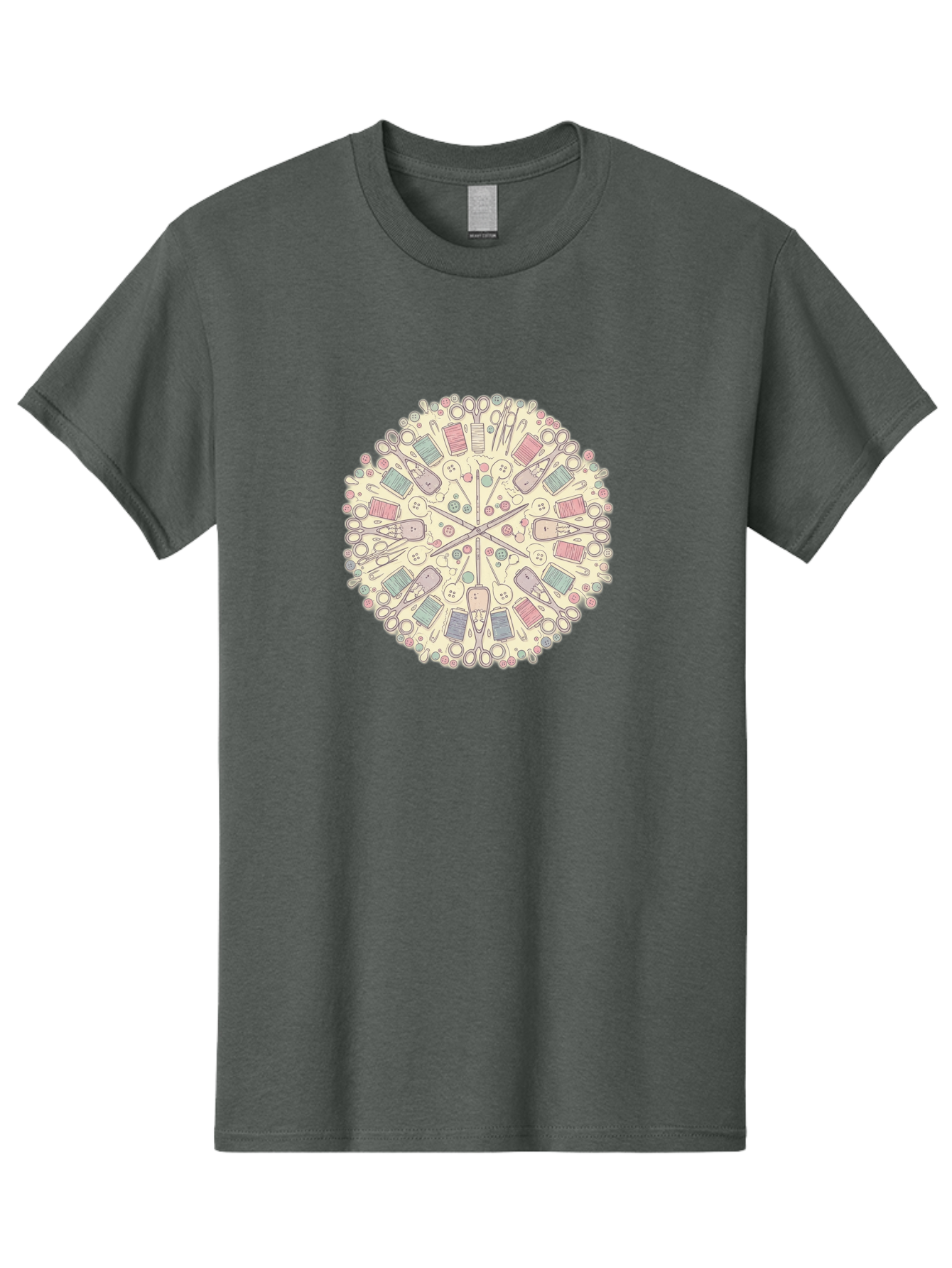Sewing-Mandala Men'S Graphic Tee, 100% Cotton, Comfortable Casual Summer Wear, Machine Washable, Sewing Tools, Mandala Pattern, Pastel Colors, Scissors, Buttons, Threads, Sewing Accessories, Craft Supplies, Needlework, Handmade, Diy, Bad532