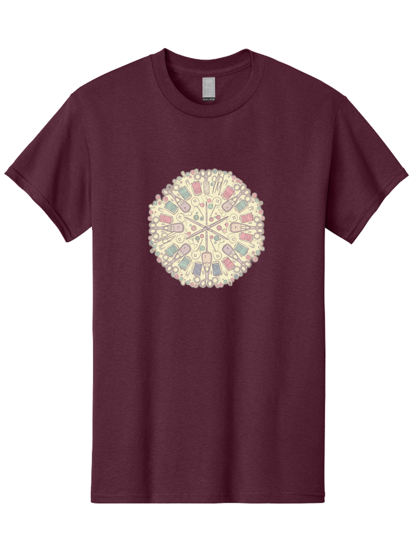 Sewing-Mandala Men'S Graphic Tee, 100% Cotton, Comfortable Casual Summer Wear, Machine Washable, Sewing Tools, Mandala Pattern, Pastel Colors, Scissors, Buttons, Threads, Sewing Accessories, Craft Supplies, Needlework, Handmade, Diy, Bad532