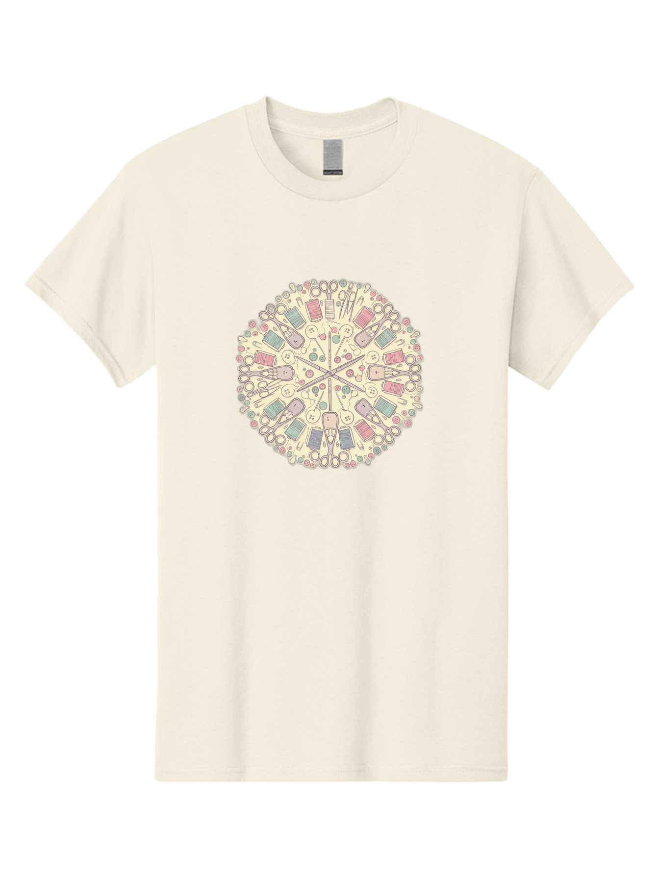 Sewing-Mandala Men'S Graphic Tee, 100% Cotton, Comfortable Casual Summer Wear, Machine Washable, Sewing Tools, Mandala Pattern, Pastel Colors, Scissors, Buttons, Threads, Sewing Accessories, Craft Supplies, Needlework, Handmade, Diy, Bad532