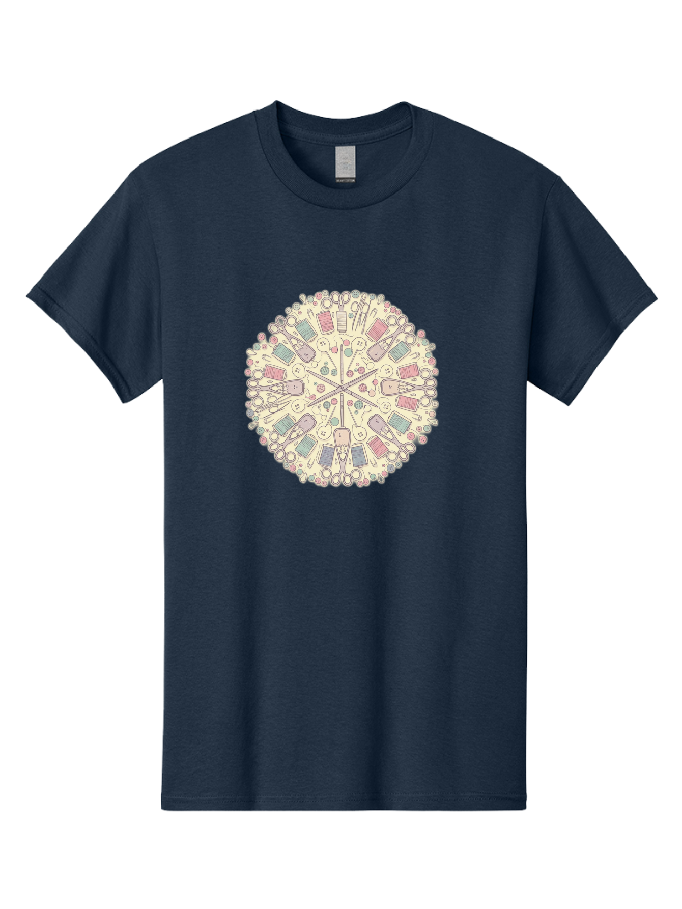Sewing-Mandala Men'S Graphic Tee, 100% Cotton, Comfortable Casual Summer Wear, Machine Washable, Sewing Tools, Mandala Pattern, Pastel Colors, Scissors, Buttons, Threads, Sewing Accessories, Craft Supplies, Needlework, Handmade, Diy, Bad532