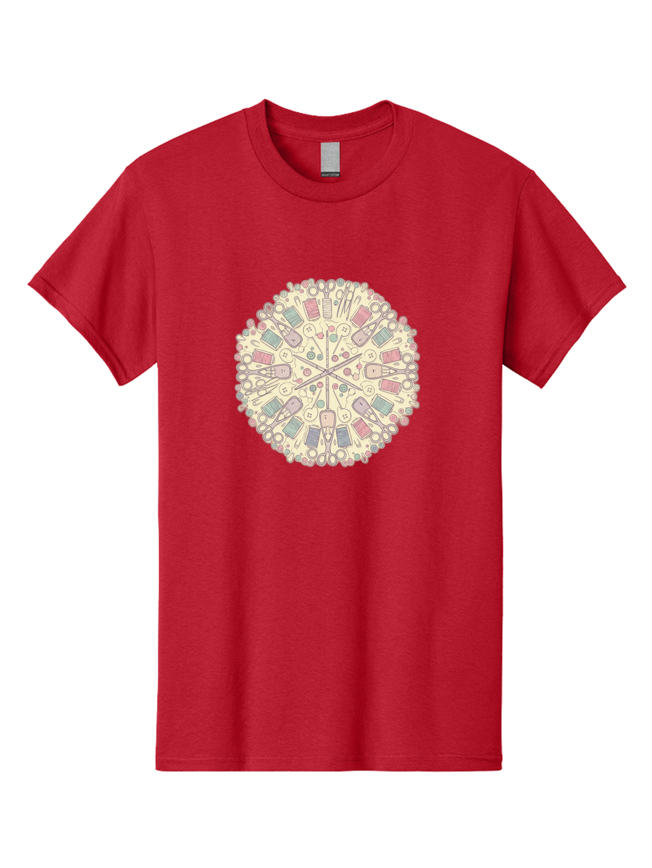 Sewing-Mandala Men'S Graphic Tee, 100% Cotton, Comfortable Casual Summer Wear, Machine Washable, Sewing Tools, Mandala Pattern, Pastel Colors, Scissors, Buttons, Threads, Sewing Accessories, Craft Supplies, Needlework, Handmade, Diy, Bad532