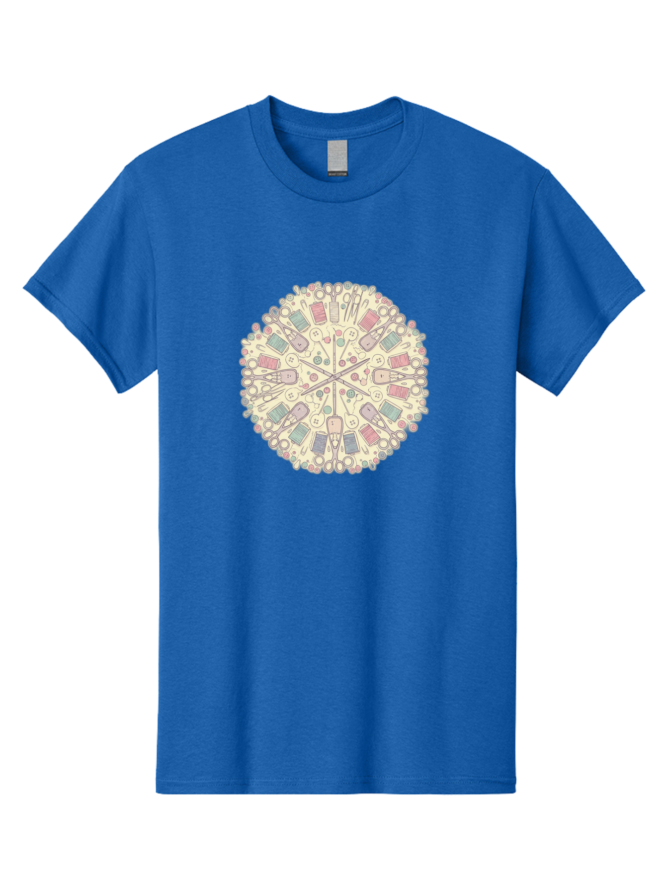 Sewing-Mandala Men'S Graphic Tee, 100% Cotton, Comfortable Casual Summer Wear, Machine Washable, Sewing Tools, Mandala Pattern, Pastel Colors, Scissors, Buttons, Threads, Sewing Accessories, Craft Supplies, Needlework, Handmade, Diy, Bad532