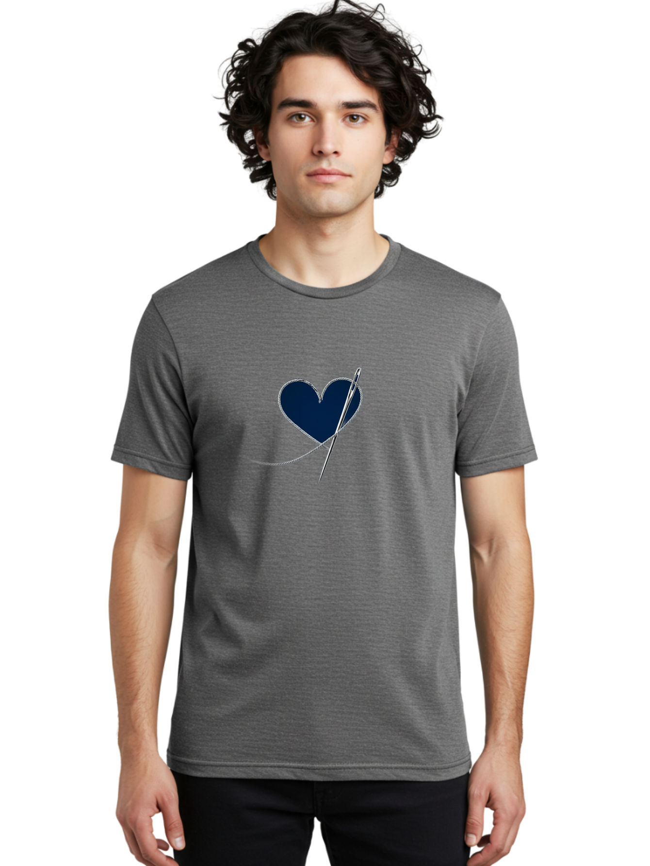 Sewing-Needle-Heart Men'S Graphic Tee, 100% Cotton, Comfortable Casual Summer Wear, Machine Washable, Heart With Needle And Thread, Sewn Love, Handmade Craft, Embroidery Art, Stitched Heart, Needlework, Diy Decoration, Silver Thread Bad533
