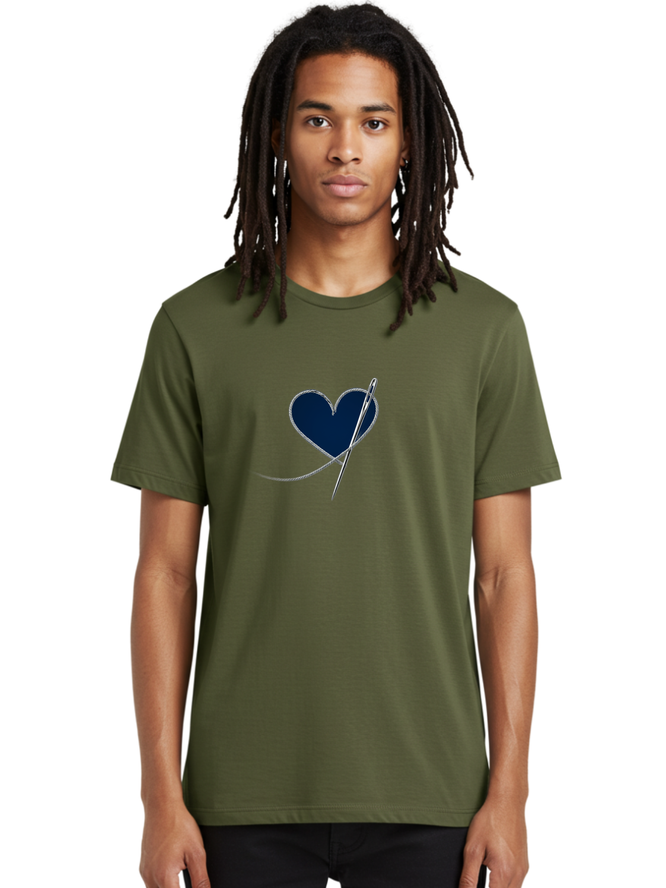 Sewing-Needle-Heart Men'S Graphic Tee, 100% Cotton, Comfortable Casual Summer Wear, Machine Washable, Heart With Needle And Thread, Sewn Love, Handmade Craft, Embroidery Art, Stitched Heart, Needlework, Diy Decoration, Silver Thread Bad533