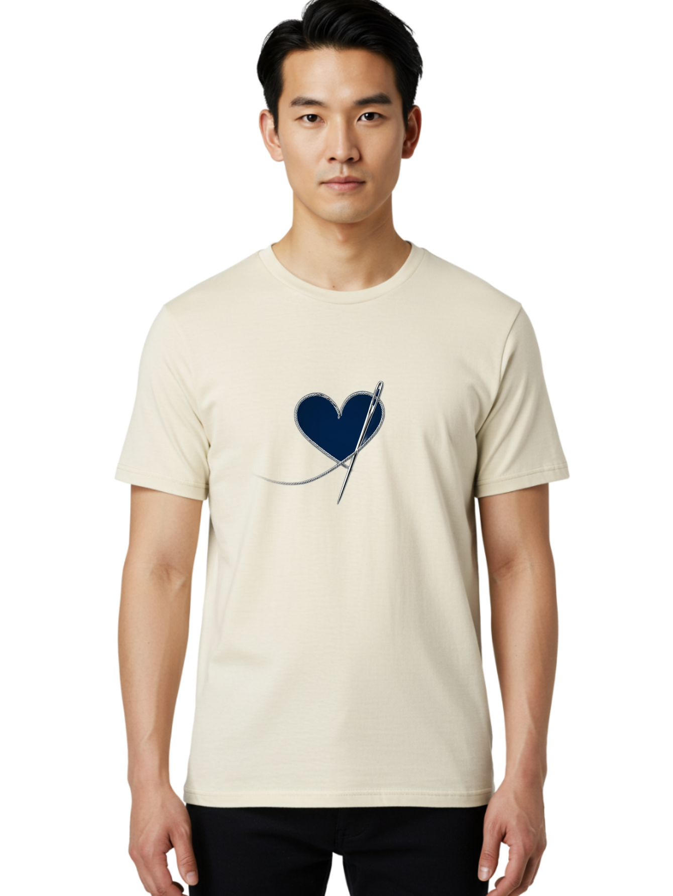 Sewing-Needle-Heart Men'S Graphic Tee, 100% Cotton, Comfortable Casual Summer Wear, Machine Washable, Heart With Needle And Thread, Sewn Love, Handmade Craft, Embroidery Art, Stitched Heart, Needlework, Diy Decoration, Silver Thread Bad533