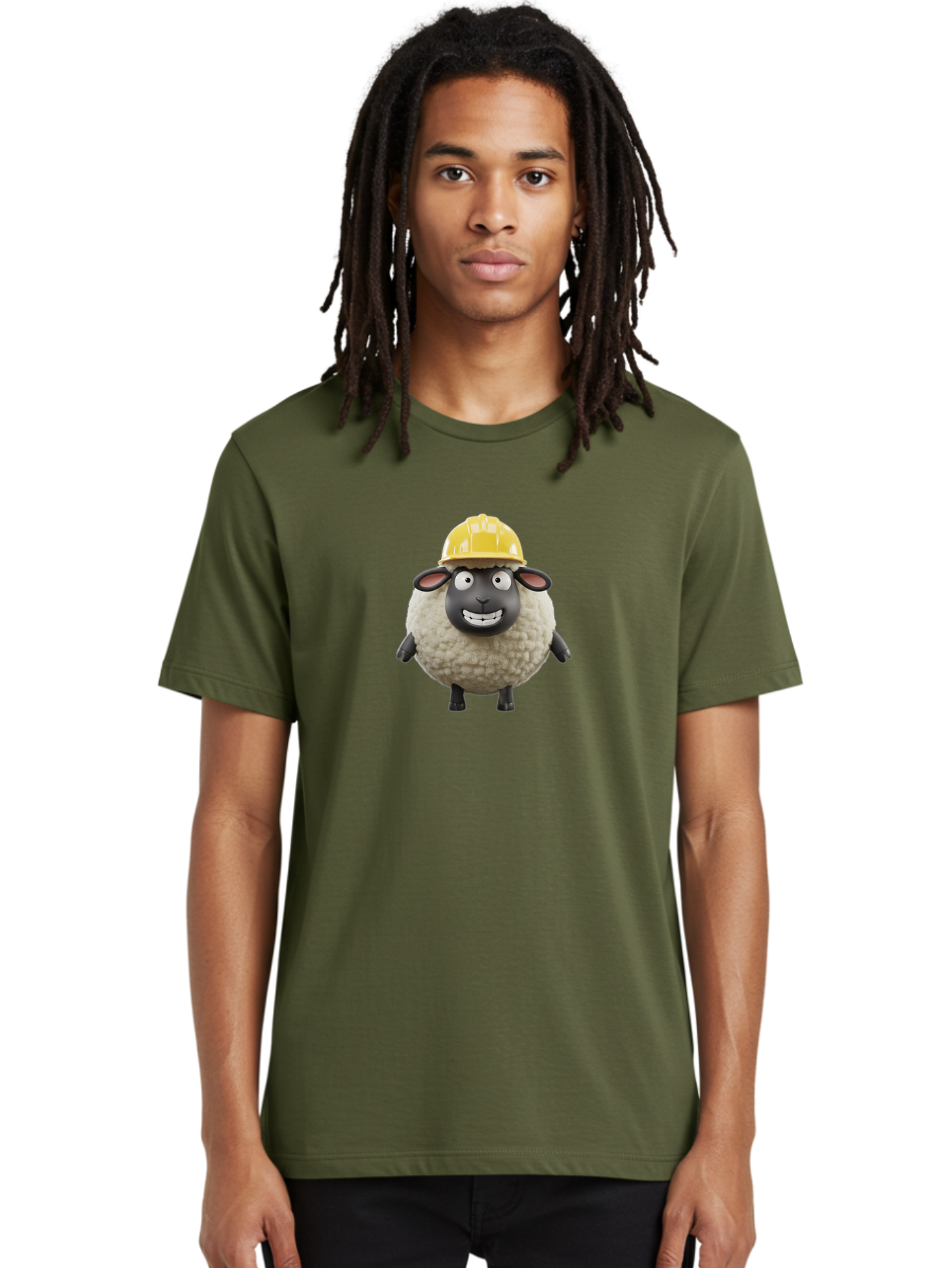 Shaun-Sheep Men'S Graphic Tee, 100% Cotton, Comfortable Casual Summer Wear, Machine Washable, Cartoon Sheep, Shaun The Sheep Character, Yellow Hard Hat, Construction Worker Sheep, Funny Farm Animals, Whimsical Illustration, Bad535