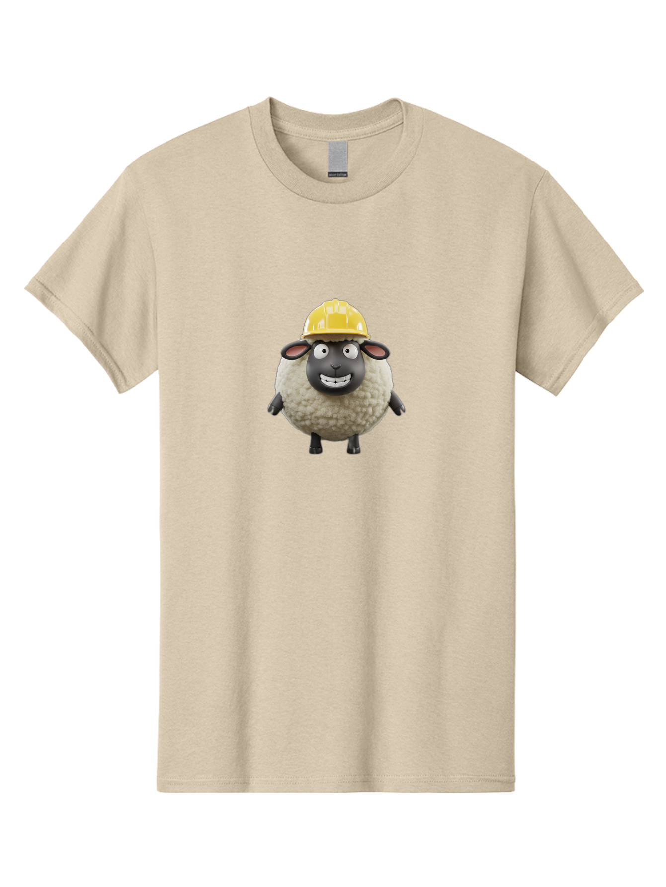 Shaun-Sheep Men'S Graphic Tee, 100% Cotton, Comfortable Casual Summer Wear, Machine Washable, Cartoon Sheep, Shaun The Sheep Character, Yellow Hard Hat, Construction Worker Sheep, Funny Farm Animals, Whimsical Illustration, Bad535