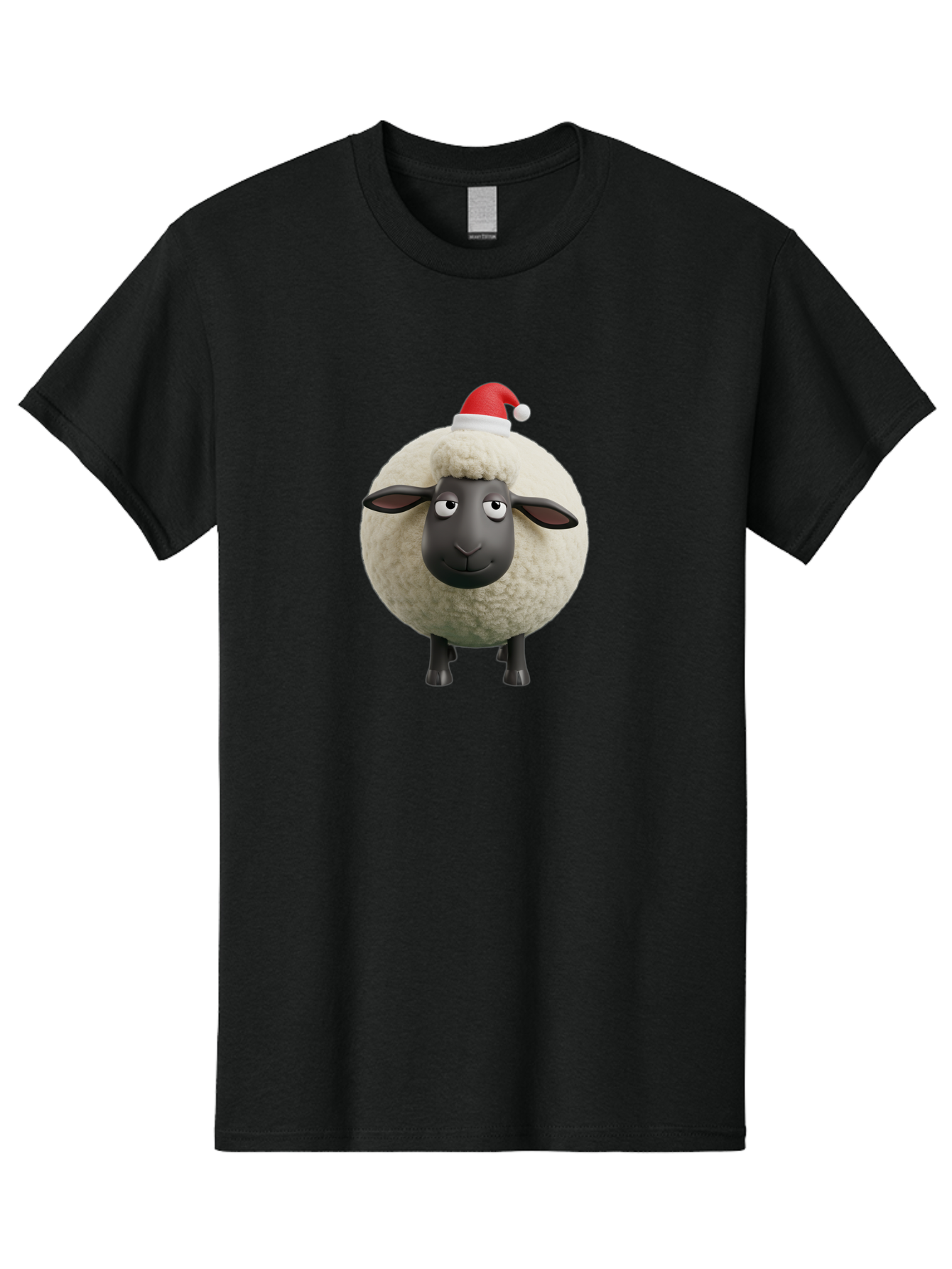 Shaun-The-Sheep-Christmas Men'S Graphic Tee, 100% Cotton, Comfortable Casual Summer Wear, Machine Washable, Cartoon Sheep, Shaun The Sheep, Fluffy White Sheep, Christmas Hat, Red And White Santa Hat, Funny Character, 3D Animation, Bad538