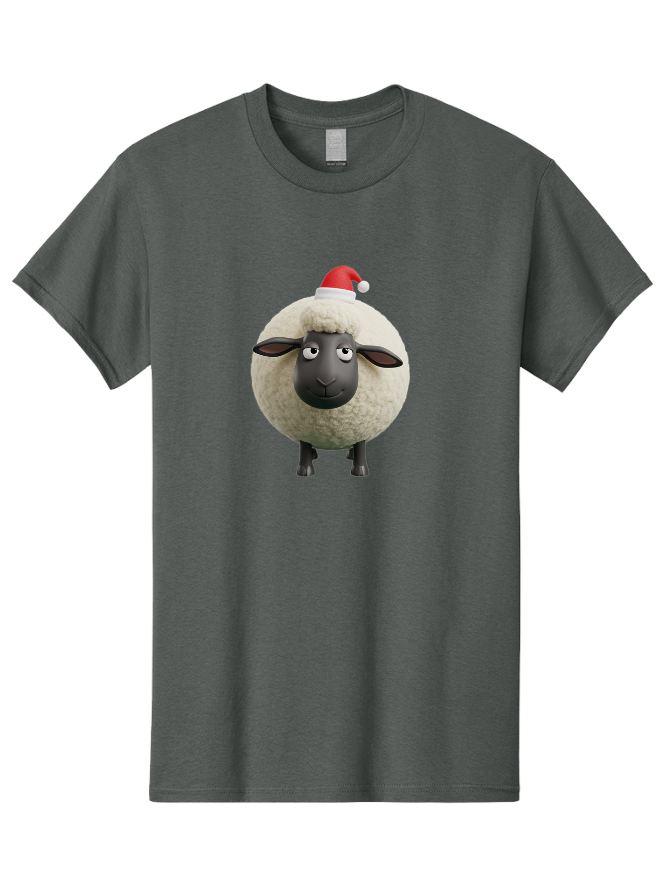 Shaun-The-Sheep-Christmas Men'S Graphic Tee, 100% Cotton, Comfortable Casual Summer Wear, Machine Washable, Cartoon Sheep, Shaun The Sheep, Fluffy White Sheep, Christmas Hat, Red And White Santa Hat, Funny Character, 3D Animation, Bad538