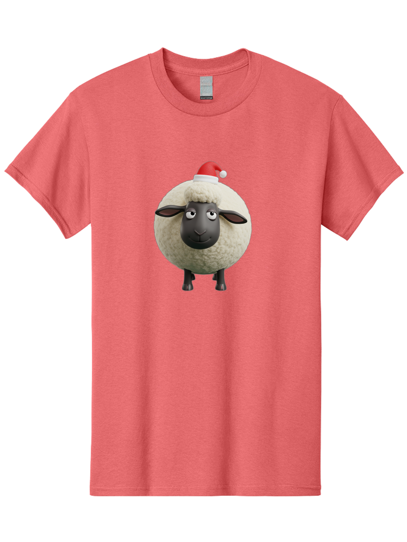 Shaun-The-Sheep-Christmas Men'S Graphic Tee, 100% Cotton, Comfortable Casual Summer Wear, Machine Washable, Cartoon Sheep, Shaun The Sheep, Fluffy White Sheep, Christmas Hat, Red And White Santa Hat, Funny Character, 3D Animation, Bad538