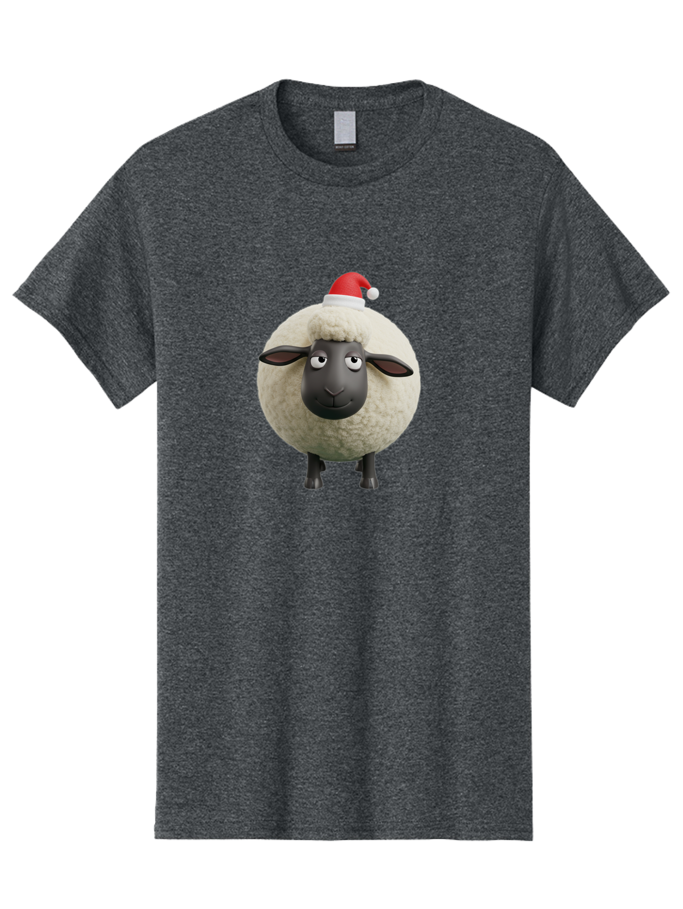 Shaun-The-Sheep-Christmas Men'S Graphic Tee, 100% Cotton, Comfortable Casual Summer Wear, Machine Washable, Cartoon Sheep, Shaun The Sheep, Fluffy White Sheep, Christmas Hat, Red And White Santa Hat, Funny Character, 3D Animation, Bad538