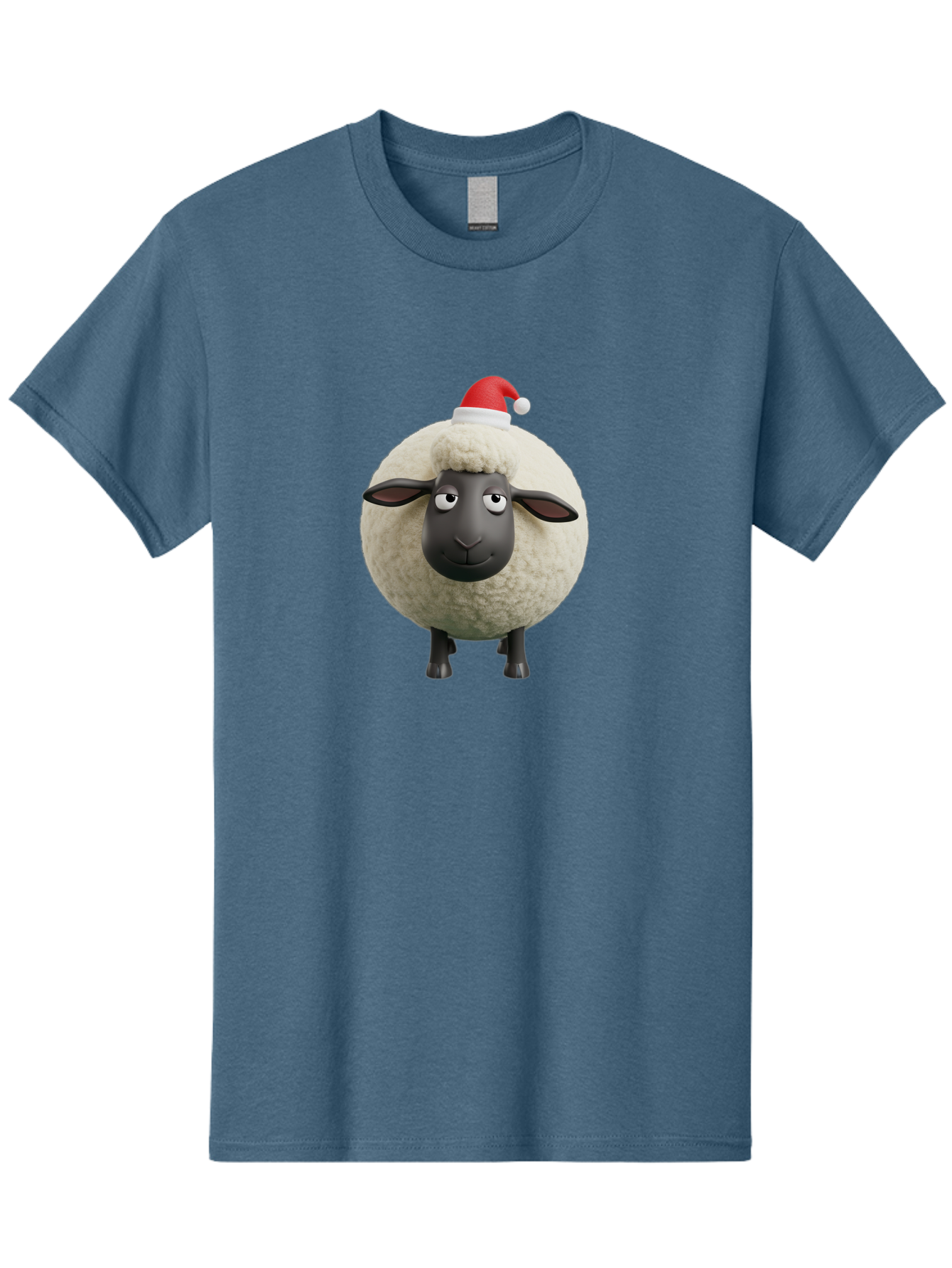 Shaun-The-Sheep-Christmas Men'S Graphic Tee, 100% Cotton, Comfortable Casual Summer Wear, Machine Washable, Cartoon Sheep, Shaun The Sheep, Fluffy White Sheep, Christmas Hat, Red And White Santa Hat, Funny Character, 3D Animation, Bad538
