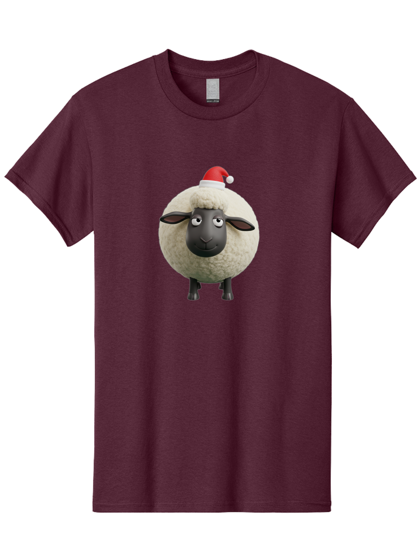 Shaun-The-Sheep-Christmas Men'S Graphic Tee, 100% Cotton, Comfortable Casual Summer Wear, Machine Washable, Cartoon Sheep, Shaun The Sheep, Fluffy White Sheep, Christmas Hat, Red And White Santa Hat, Funny Character, 3D Animation, Bad538
