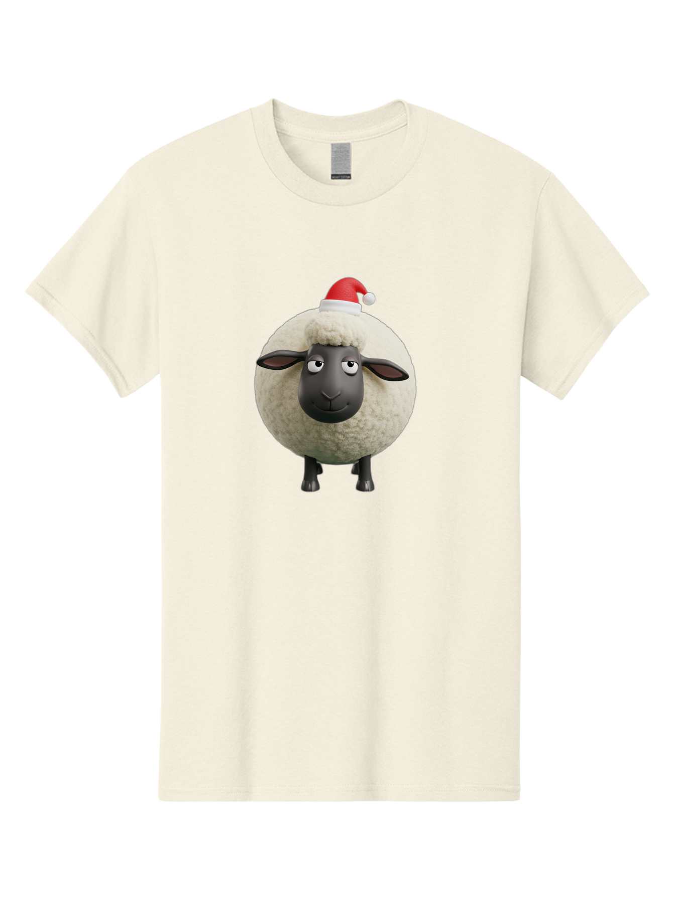 Shaun-The-Sheep-Christmas Men'S Graphic Tee, 100% Cotton, Comfortable Casual Summer Wear, Machine Washable, Cartoon Sheep, Shaun The Sheep, Fluffy White Sheep, Christmas Hat, Red And White Santa Hat, Funny Character, 3D Animation, Bad538