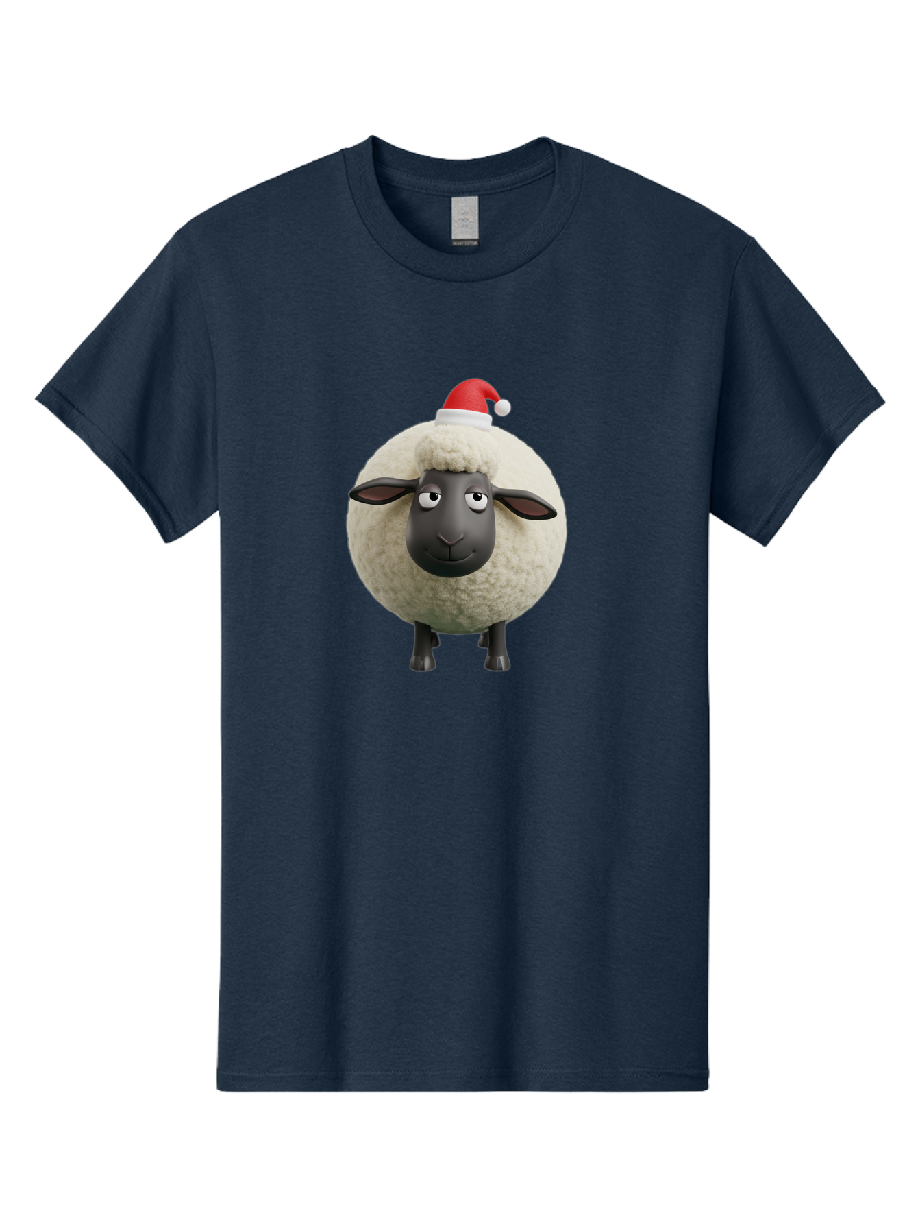 Shaun-The-Sheep-Christmas Men'S Graphic Tee, 100% Cotton, Comfortable Casual Summer Wear, Machine Washable, Cartoon Sheep, Shaun The Sheep, Fluffy White Sheep, Christmas Hat, Red And White Santa Hat, Funny Character, 3D Animation, Bad538
