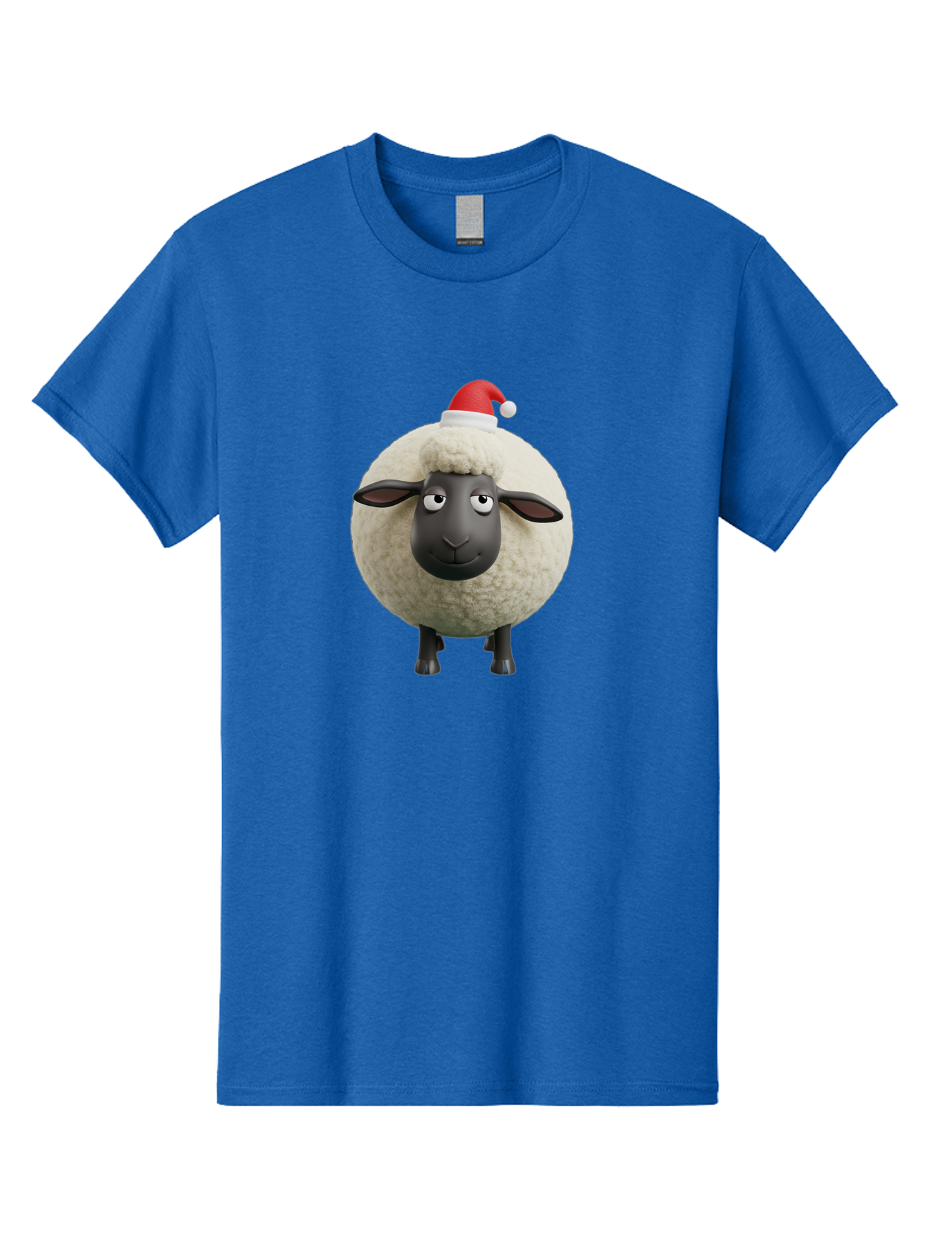 Shaun-The-Sheep-Christmas Men'S Graphic Tee, 100% Cotton, Comfortable Casual Summer Wear, Machine Washable, Cartoon Sheep, Shaun The Sheep, Fluffy White Sheep, Christmas Hat, Red And White Santa Hat, Funny Character, 3D Animation, Bad538