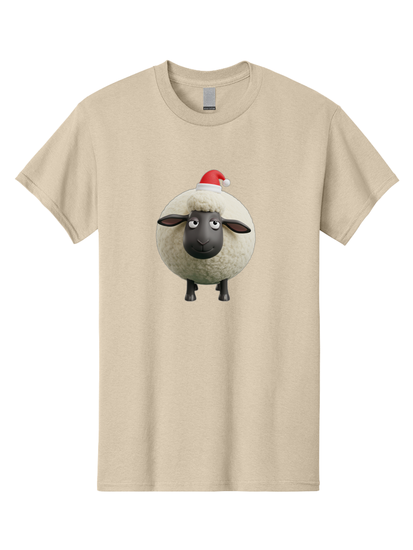 Shaun-The-Sheep-Christmas Men'S Graphic Tee, 100% Cotton, Comfortable Casual Summer Wear, Machine Washable, Cartoon Sheep, Shaun The Sheep, Fluffy White Sheep, Christmas Hat, Red And White Santa Hat, Funny Character, 3D Animation, Bad538