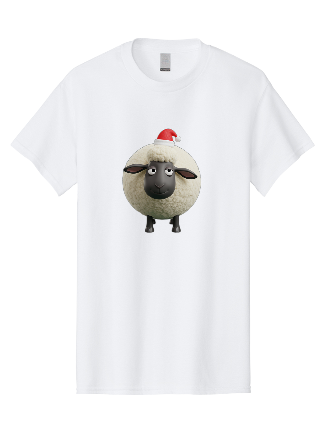 Shaun-The-Sheep-Christmas Men'S Graphic Tee, 100% Cotton, Comfortable Casual Summer Wear, Machine Washable, Cartoon Sheep, Shaun The Sheep, Fluffy White Sheep, Christmas Hat, Red And White Santa Hat, Funny Character, 3D Animation, Bad538