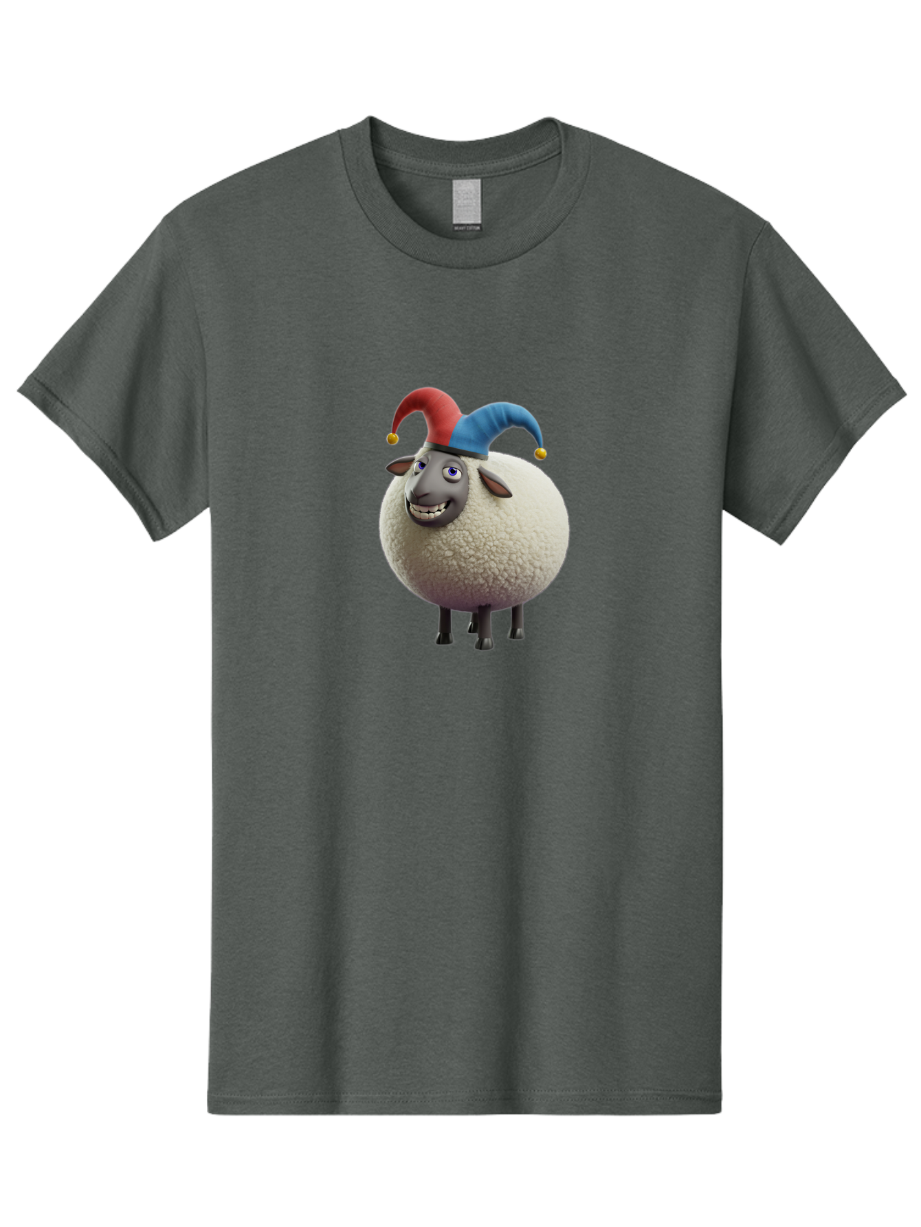 Shaun-The-Sheep-Jester-Hat Men'S Graphic Tee, 100% Cotton, Comfortable Casual Summer Wear, Machine Washable, Cartoon Sheep, Funny Character, Jester Hat, Red And Blue Hat, Animated Animal, Sheep Character, Humorous Illustration, Playful Design Bad539