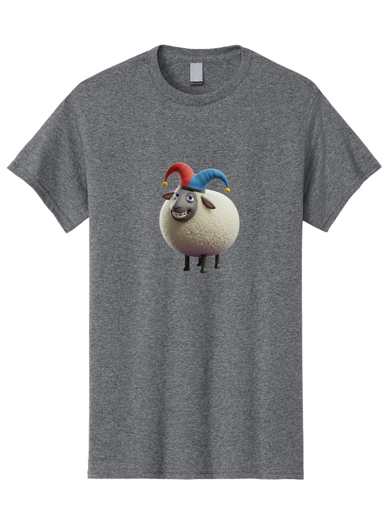 Shaun-The-Sheep-Jester-Hat Men'S Graphic Tee, 100% Cotton, Comfortable Casual Summer Wear, Machine Washable, Cartoon Sheep, Funny Character, Jester Hat, Red And Blue Hat, Animated Animal, Sheep Character, Humorous Illustration, Playful Design Bad539