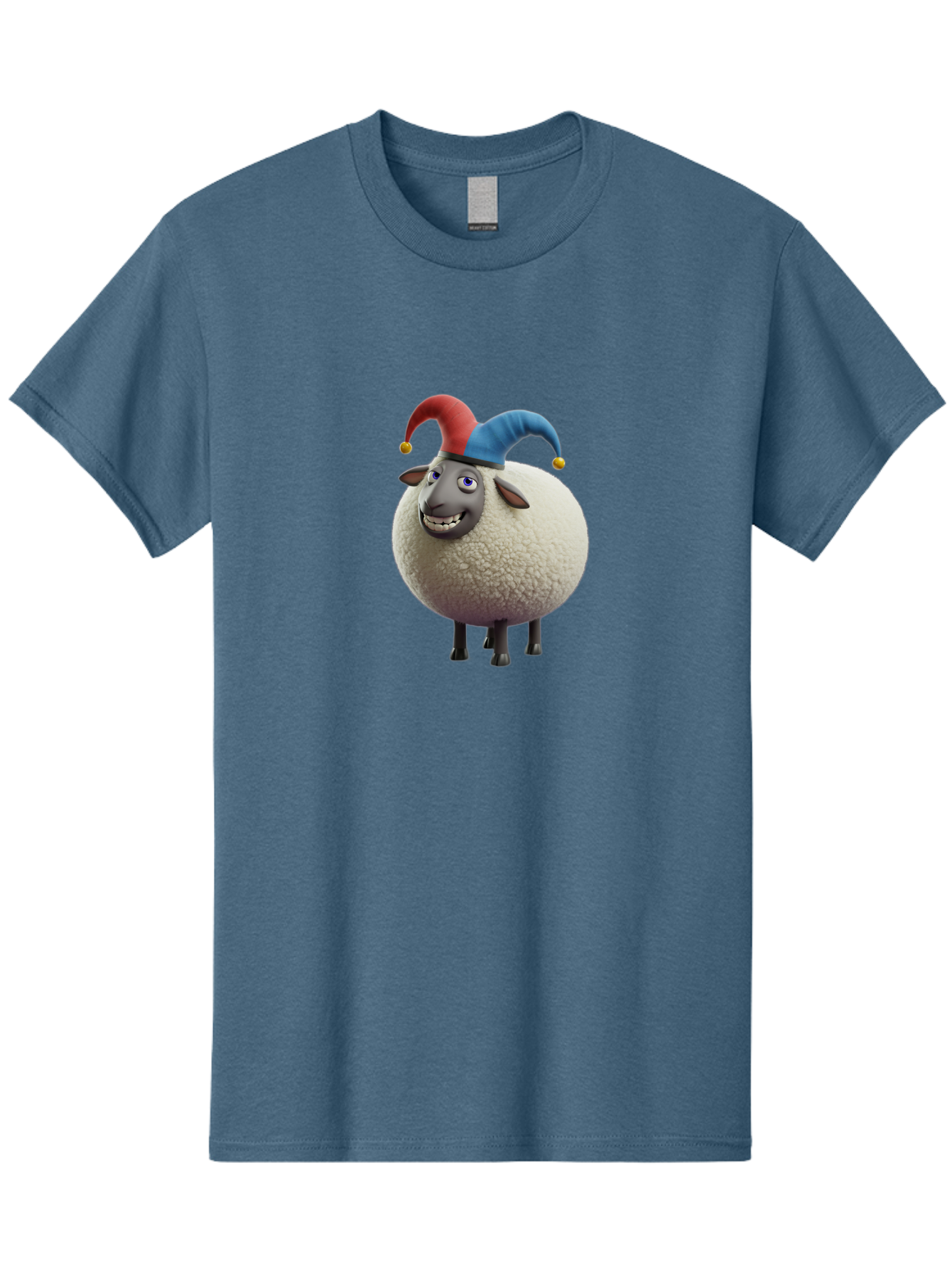Shaun-The-Sheep-Jester-Hat Men'S Graphic Tee, 100% Cotton, Comfortable Casual Summer Wear, Machine Washable, Cartoon Sheep, Funny Character, Jester Hat, Red And Blue Hat, Animated Animal, Sheep Character, Humorous Illustration, Playful Design Bad539