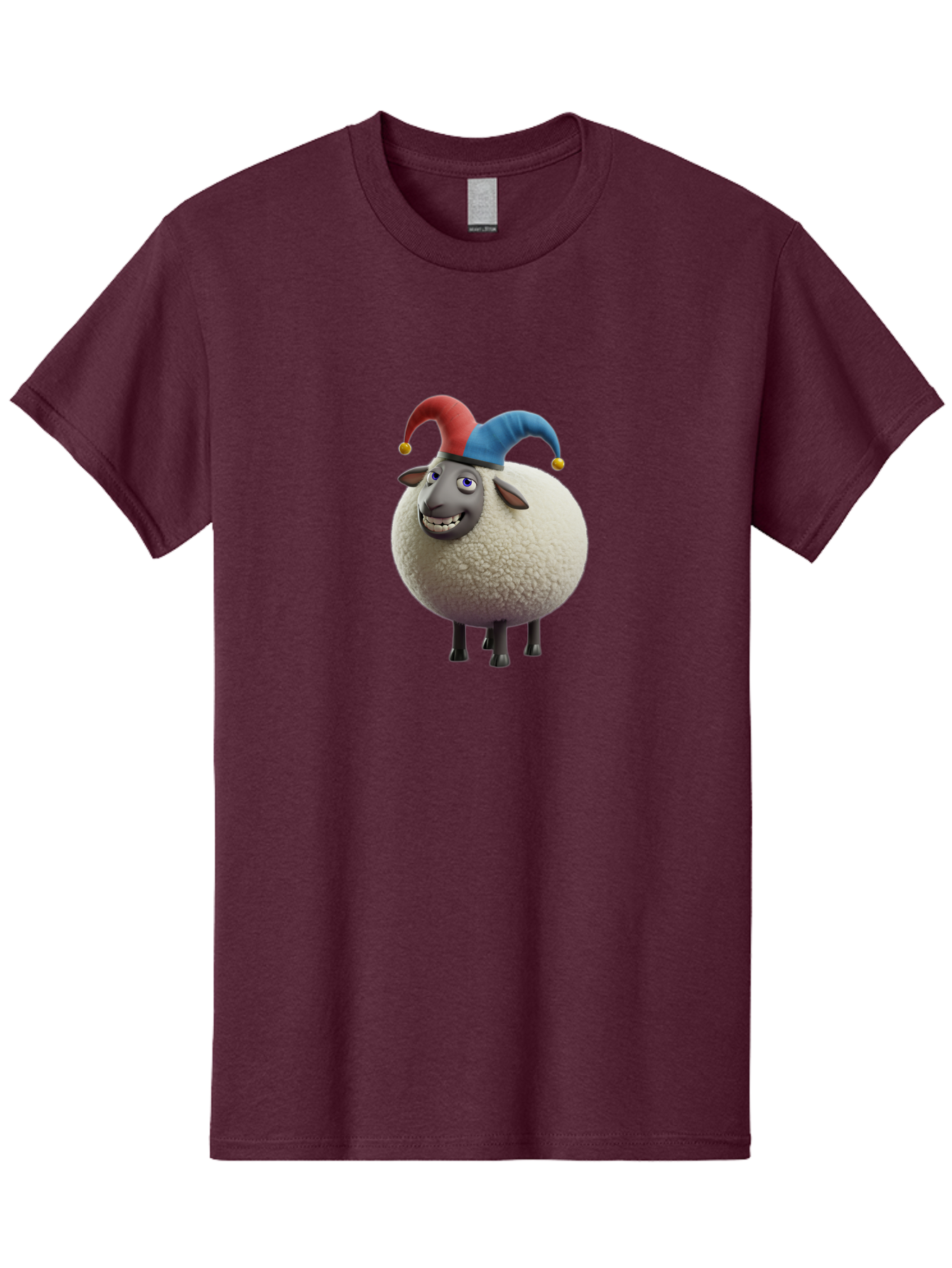 Shaun-The-Sheep-Jester-Hat Men'S Graphic Tee, 100% Cotton, Comfortable Casual Summer Wear, Machine Washable, Cartoon Sheep, Funny Character, Jester Hat, Red And Blue Hat, Animated Animal, Sheep Character, Humorous Illustration, Playful Design Bad539