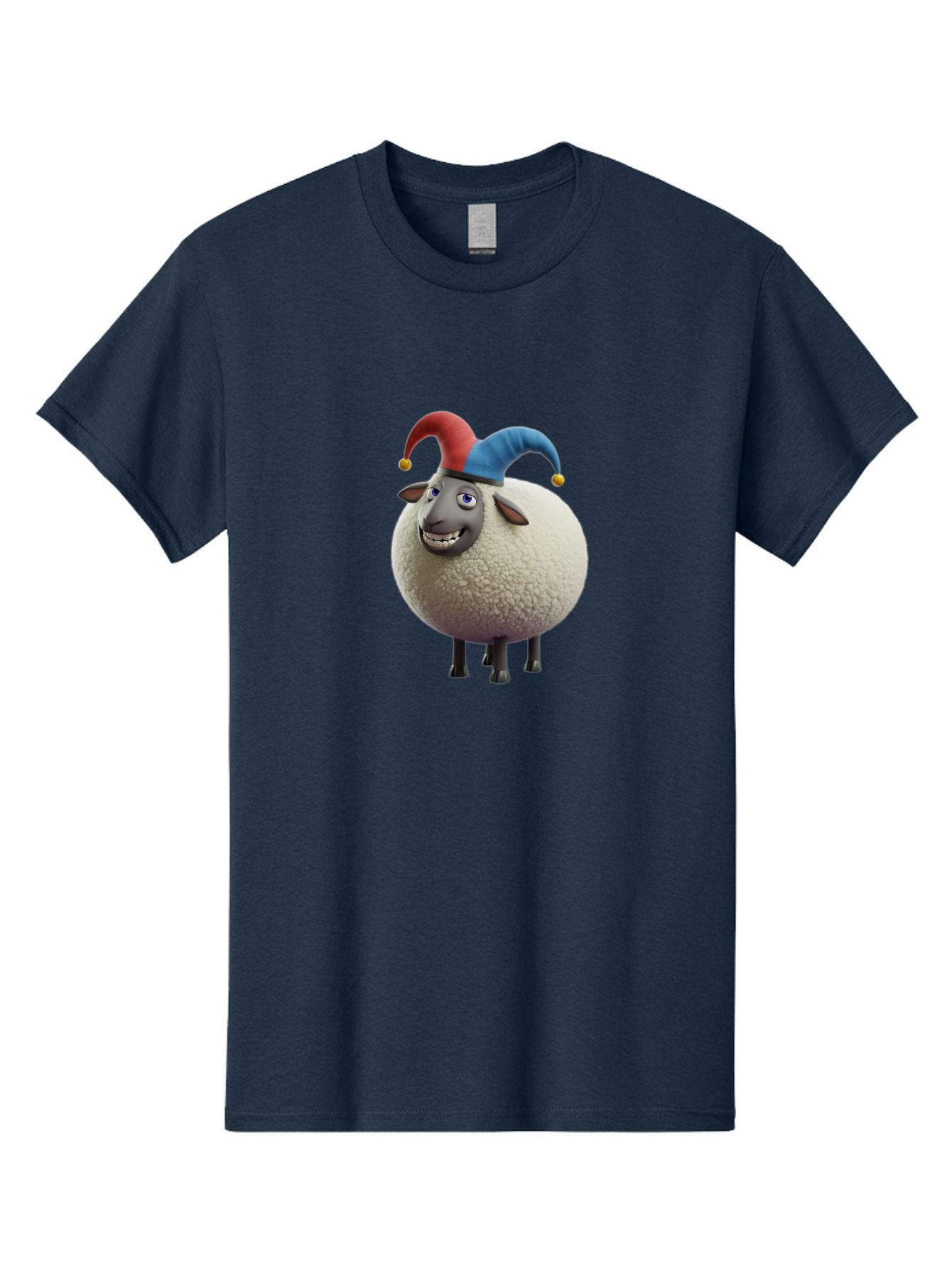 Shaun-The-Sheep-Jester-Hat Men'S Graphic Tee, 100% Cotton, Comfortable Casual Summer Wear, Machine Washable, Cartoon Sheep, Funny Character, Jester Hat, Red And Blue Hat, Animated Animal, Sheep Character, Humorous Illustration, Playful Design Bad539