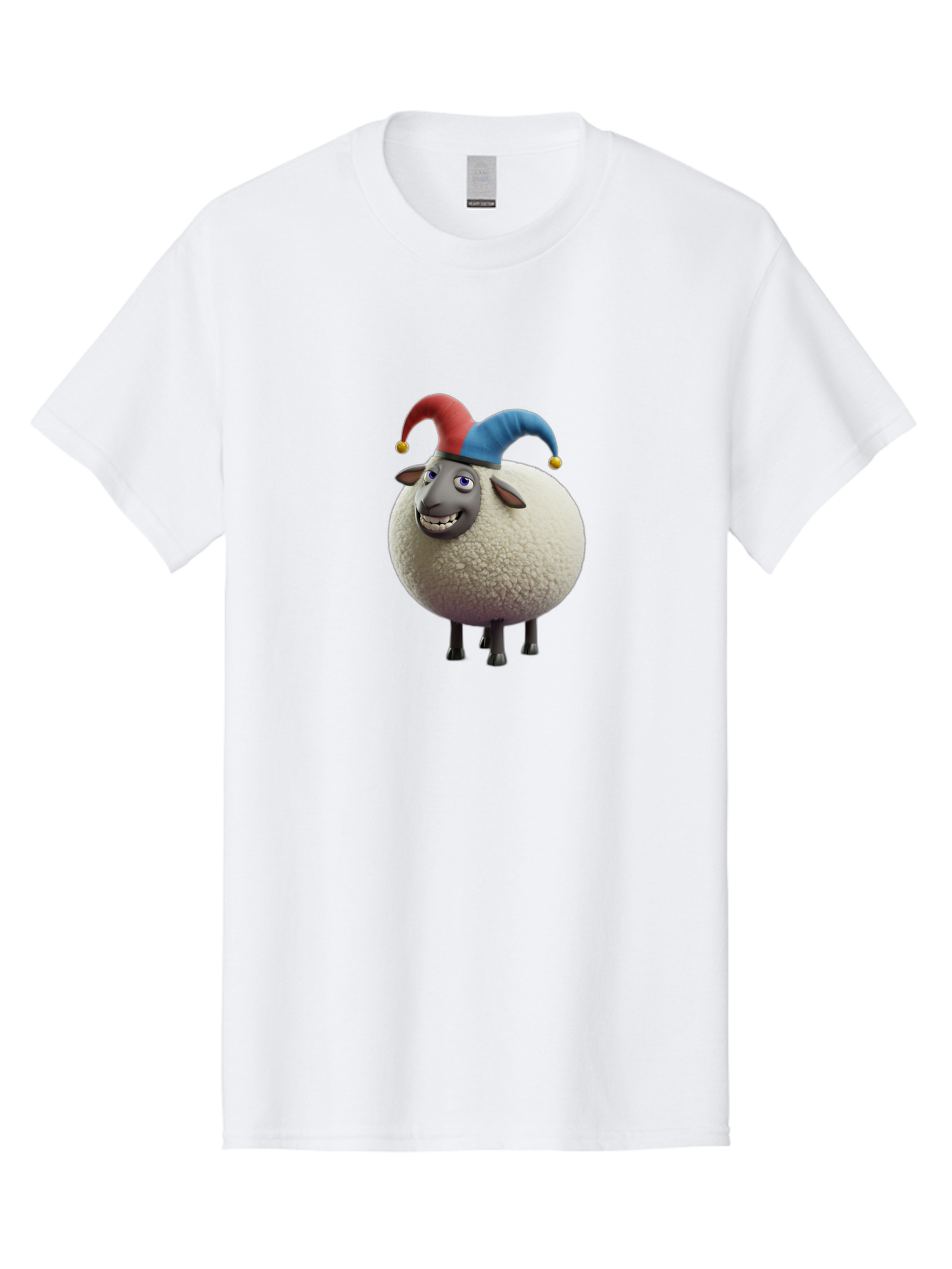 Shaun-The-Sheep-Jester-Hat Men'S Graphic Tee, 100% Cotton, Comfortable Casual Summer Wear, Machine Washable, Cartoon Sheep, Funny Character, Jester Hat, Red And Blue Hat, Animated Animal, Sheep Character, Humorous Illustration, Playful Design Bad539