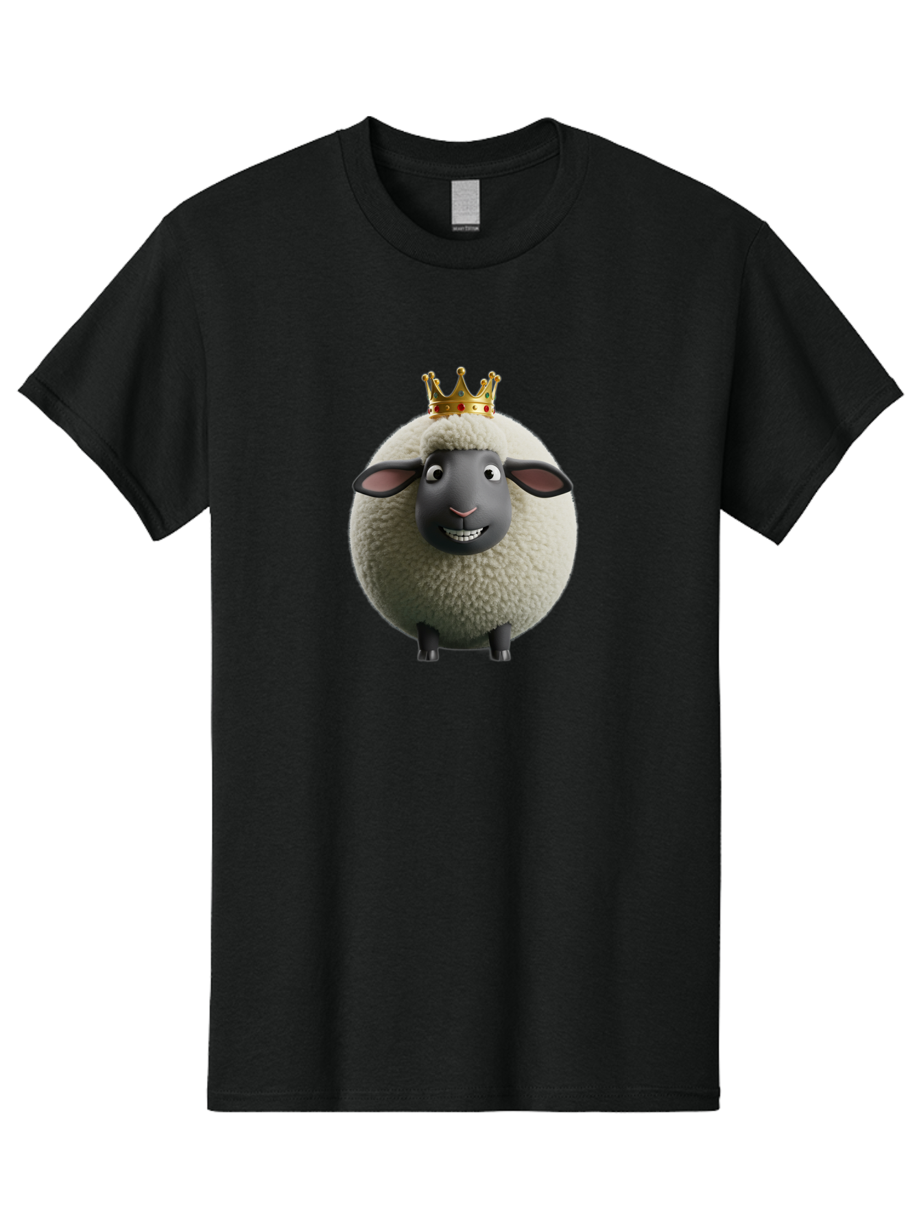 Shaun-The-Sheep-King Men'S Graphic Tee, 100% Cotton, Comfortable Casual Summer Wear, Machine Washable, Cartoon Sheep, Fluffy Sheep, Sheep Wearing Crown, Shaun The Sheep, Comedy Character, Funny Animal, Cute Sheep, Stop Motion Character, Bad540