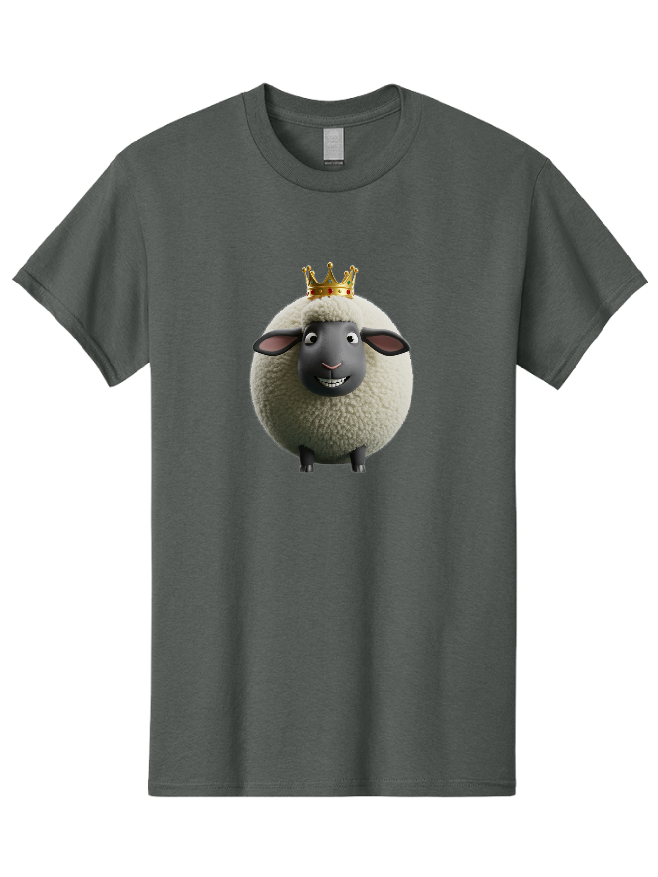 Shaun-The-Sheep-King Men'S Graphic Tee, 100% Cotton, Comfortable Casual Summer Wear, Machine Washable, Cartoon Sheep, Fluffy Sheep, Sheep Wearing Crown, Shaun The Sheep, Comedy Character, Funny Animal, Cute Sheep, Stop Motion Character, Bad540