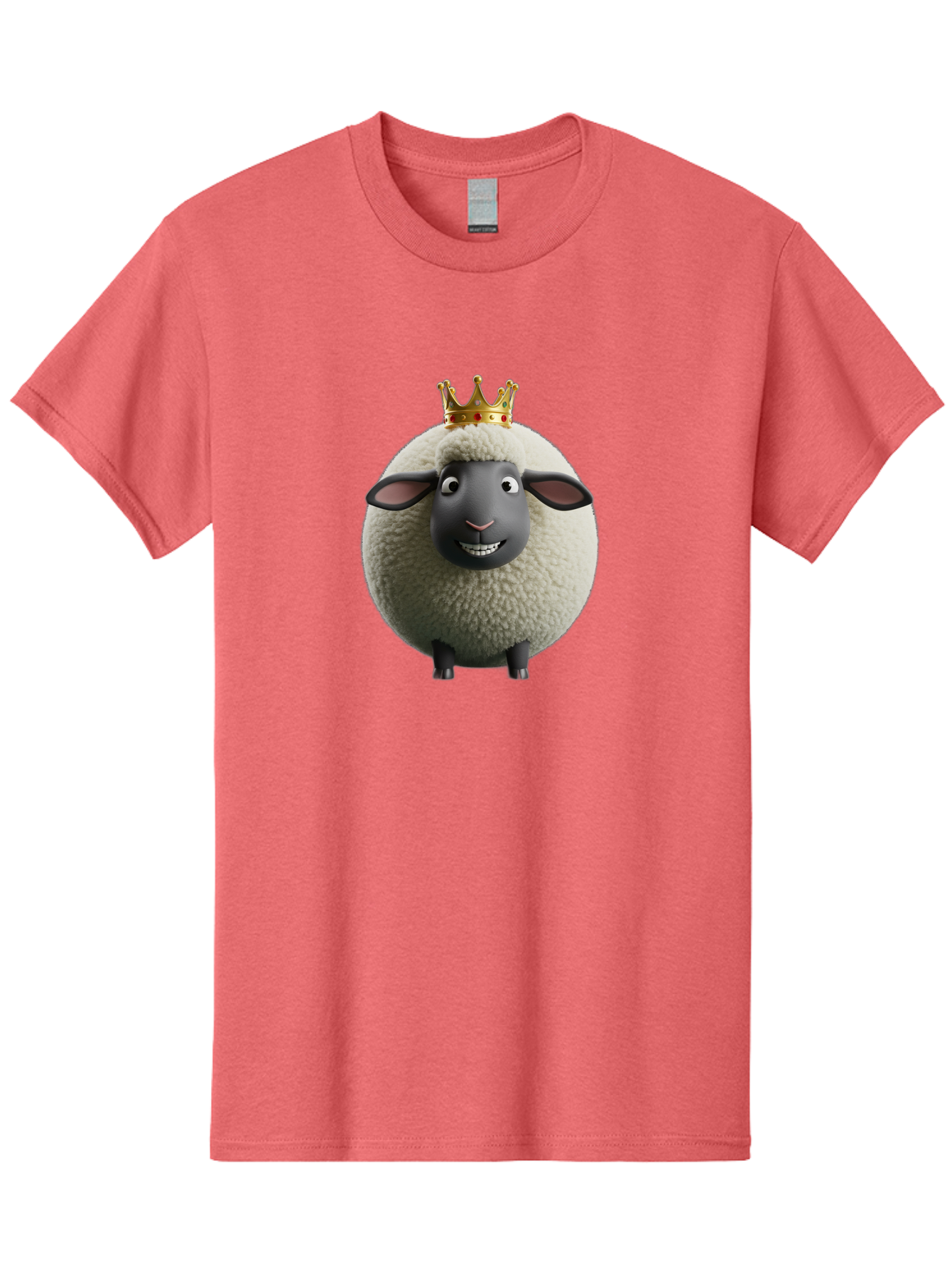 Shaun-The-Sheep-King Men'S Graphic Tee, 100% Cotton, Comfortable Casual Summer Wear, Machine Washable, Cartoon Sheep, Fluffy Sheep, Sheep Wearing Crown, Shaun The Sheep, Comedy Character, Funny Animal, Cute Sheep, Stop Motion Character, Bad540