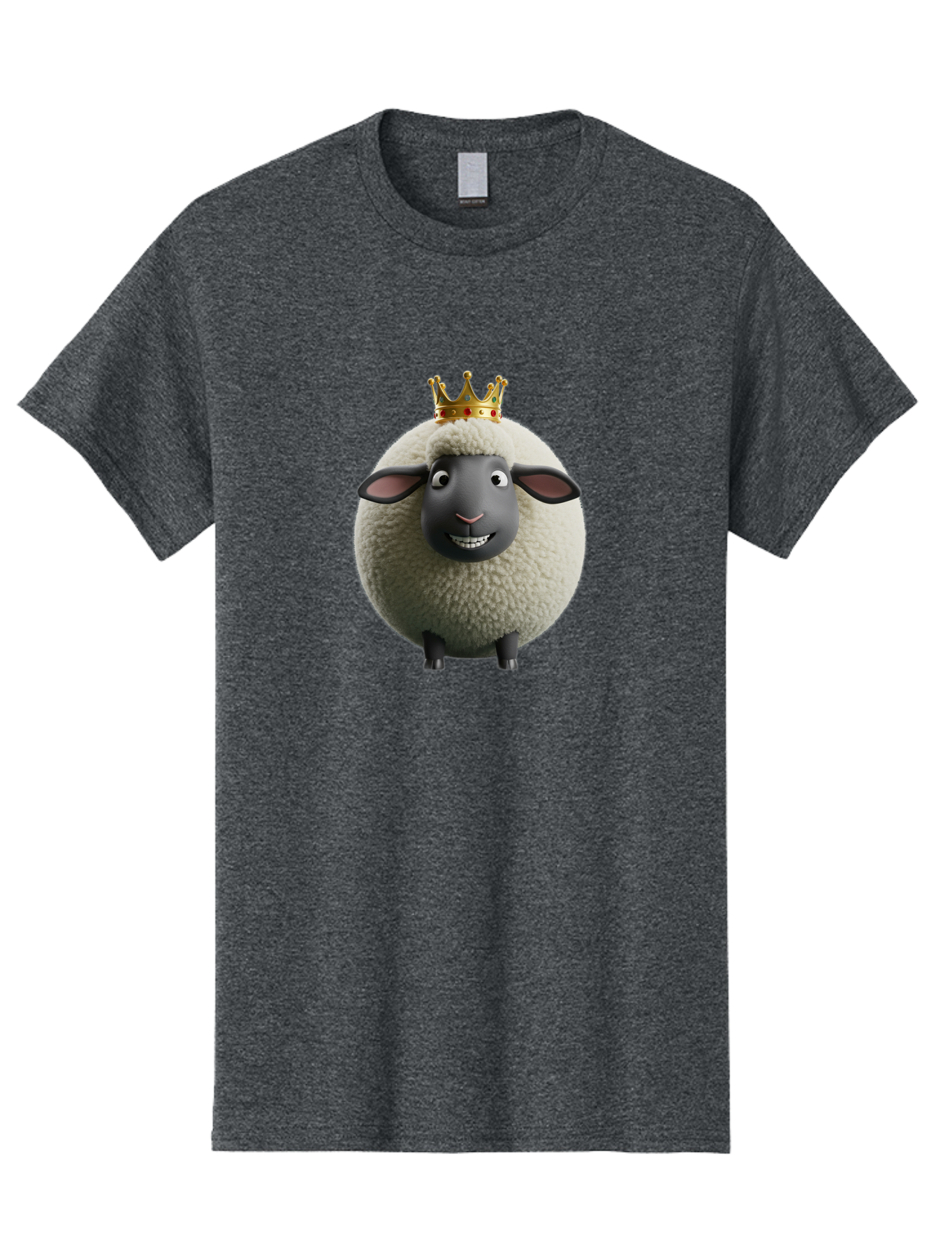 Shaun-The-Sheep-King Men'S Graphic Tee, 100% Cotton, Comfortable Casual Summer Wear, Machine Washable, Cartoon Sheep, Fluffy Sheep, Sheep Wearing Crown, Shaun The Sheep, Comedy Character, Funny Animal, Cute Sheep, Stop Motion Character, Bad540