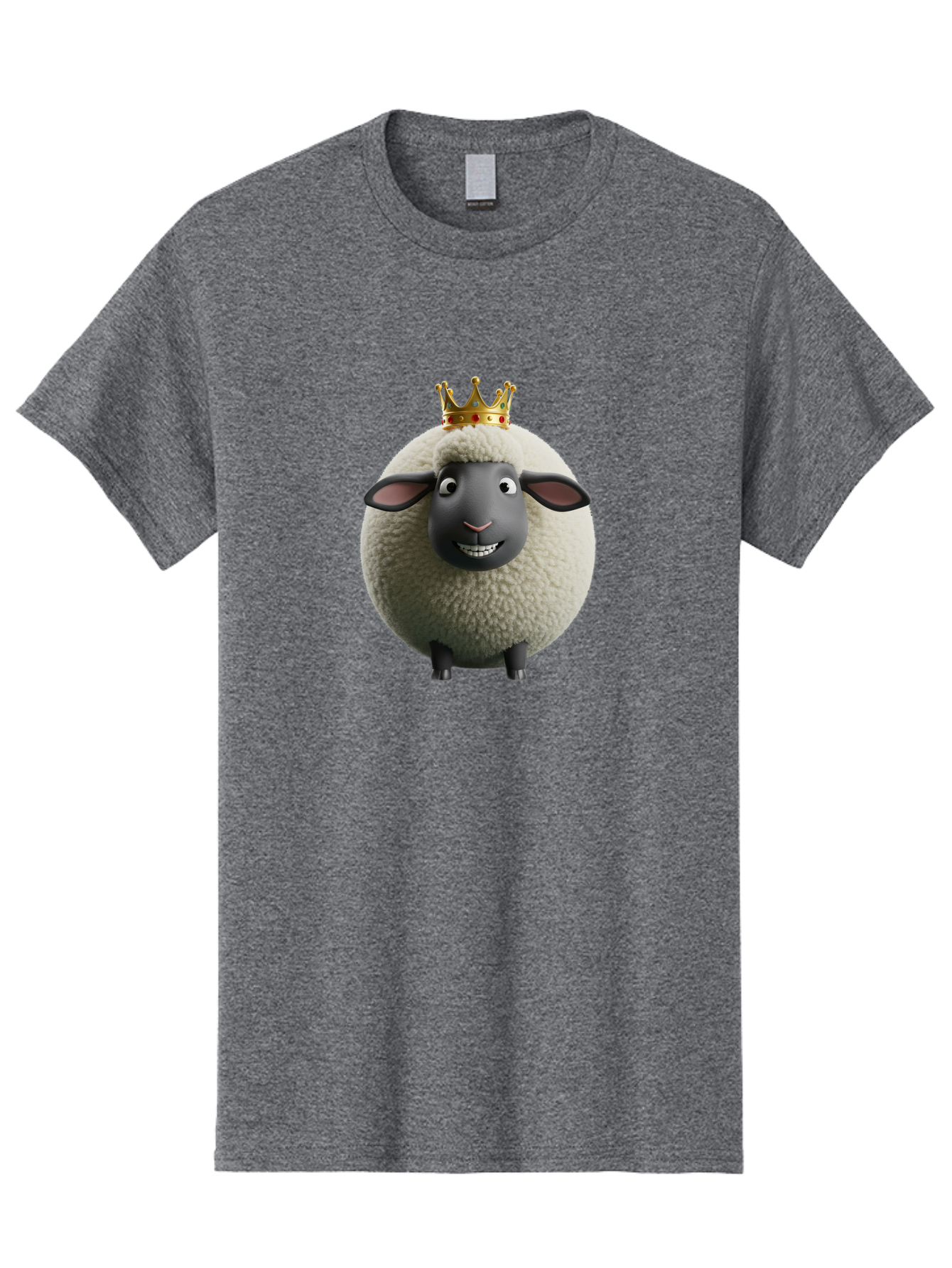 Shaun-The-Sheep-King Men'S Graphic Tee, 100% Cotton, Comfortable Casual Summer Wear, Machine Washable, Cartoon Sheep, Fluffy Sheep, Sheep Wearing Crown, Shaun The Sheep, Comedy Character, Funny Animal, Cute Sheep, Stop Motion Character, Bad540
