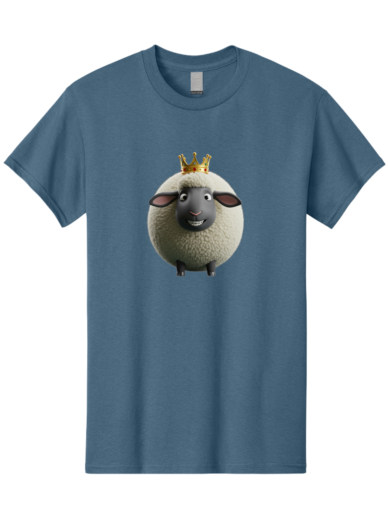 Shaun-The-Sheep-King Men'S Graphic Tee, 100% Cotton, Comfortable Casual Summer Wear, Machine Washable, Cartoon Sheep, Fluffy Sheep, Sheep Wearing Crown, Shaun The Sheep, Comedy Character, Funny Animal, Cute Sheep, Stop Motion Character, Bad540