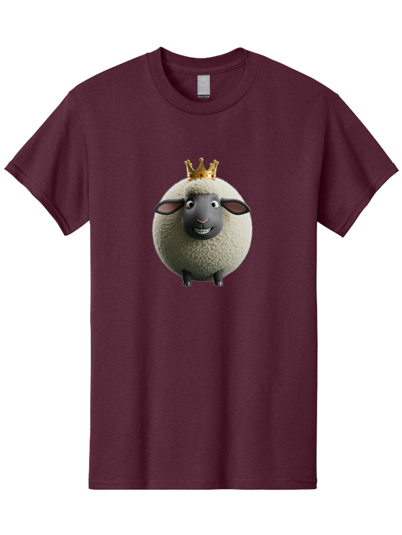 Shaun-The-Sheep-King Men'S Graphic Tee, 100% Cotton, Comfortable Casual Summer Wear, Machine Washable, Cartoon Sheep, Fluffy Sheep, Sheep Wearing Crown, Shaun The Sheep, Comedy Character, Funny Animal, Cute Sheep, Stop Motion Character, Bad540