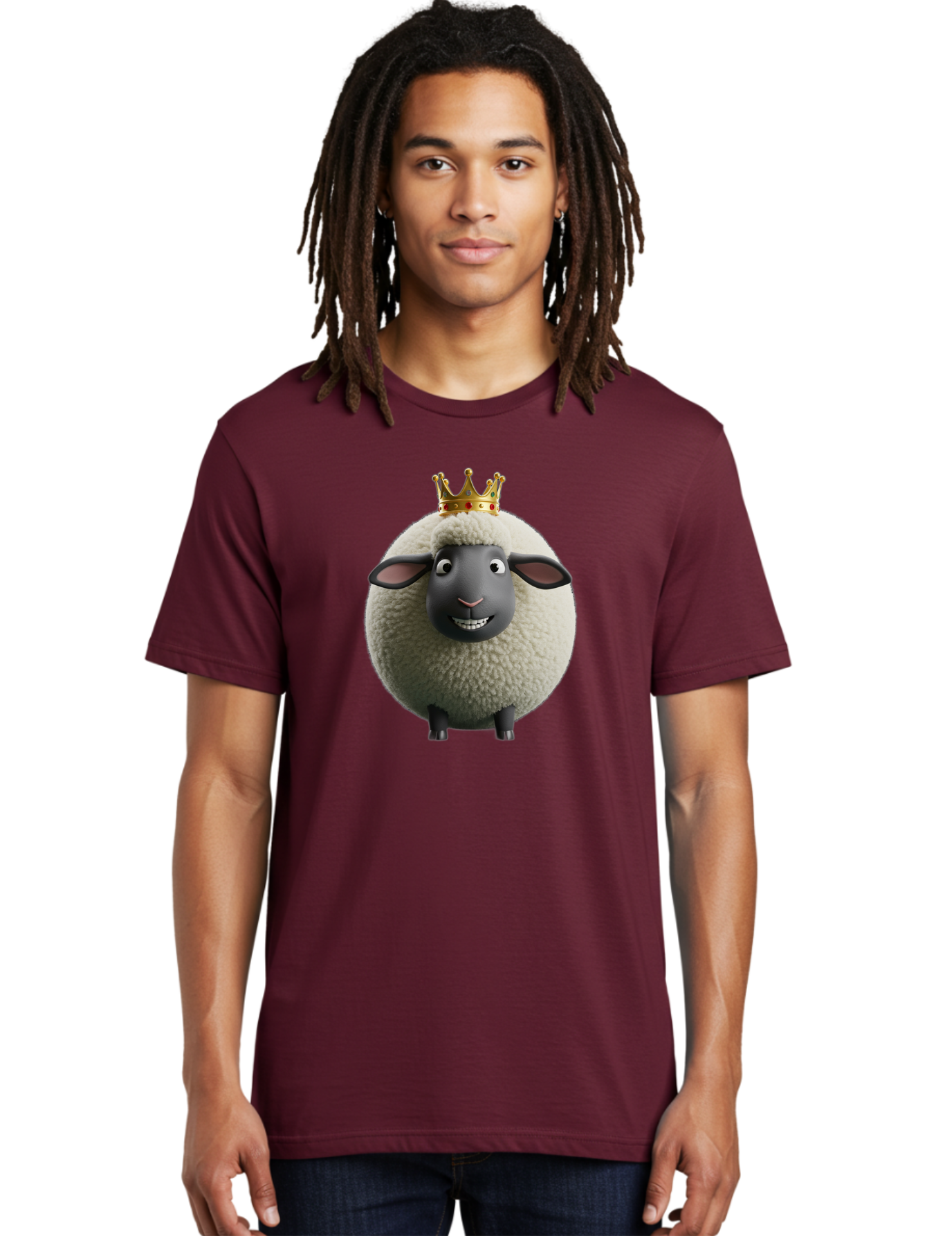Shaun-The-Sheep-King Men'S Graphic Tee, 100% Cotton, Comfortable Casual Summer Wear, Machine Washable, Cartoon Sheep, Fluffy Sheep, Sheep Wearing Crown, Shaun The Sheep, Comedy Character, Funny Animal, Cute Sheep, Stop Motion Character, Bad540