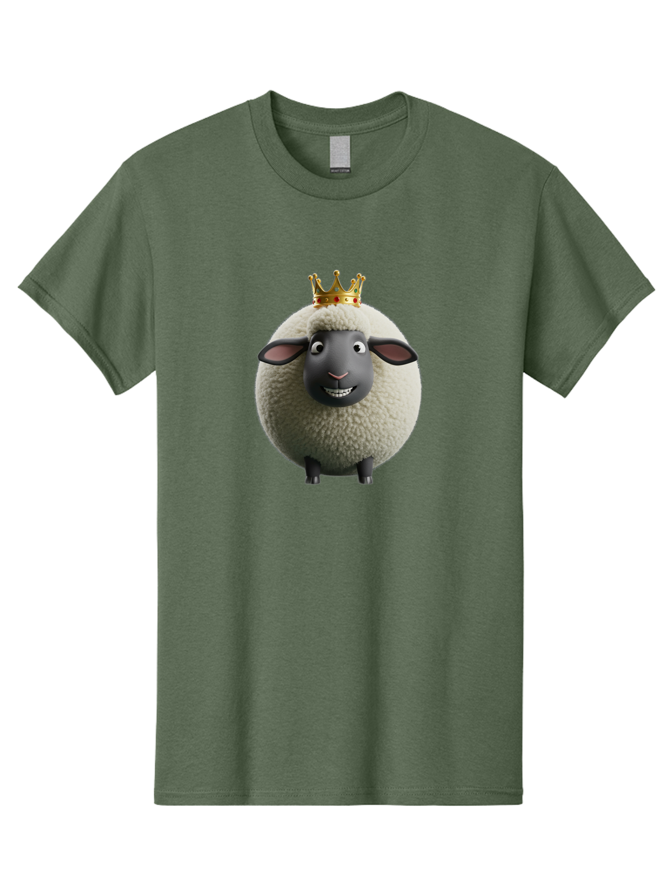 Shaun-The-Sheep-King Men'S Graphic Tee, 100% Cotton, Comfortable Casual Summer Wear, Machine Washable, Cartoon Sheep, Fluffy Sheep, Sheep Wearing Crown, Shaun The Sheep, Comedy Character, Funny Animal, Cute Sheep, Stop Motion Character, Bad540