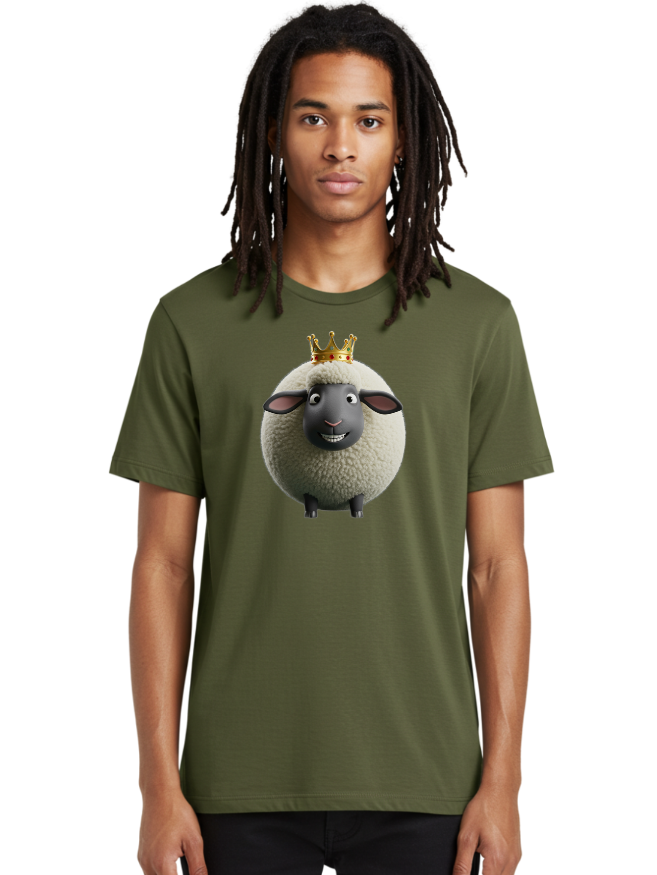 Shaun-The-Sheep-King Men'S Graphic Tee, 100% Cotton, Comfortable Casual Summer Wear, Machine Washable, Cartoon Sheep, Fluffy Sheep, Sheep Wearing Crown, Shaun The Sheep, Comedy Character, Funny Animal, Cute Sheep, Stop Motion Character, Bad540