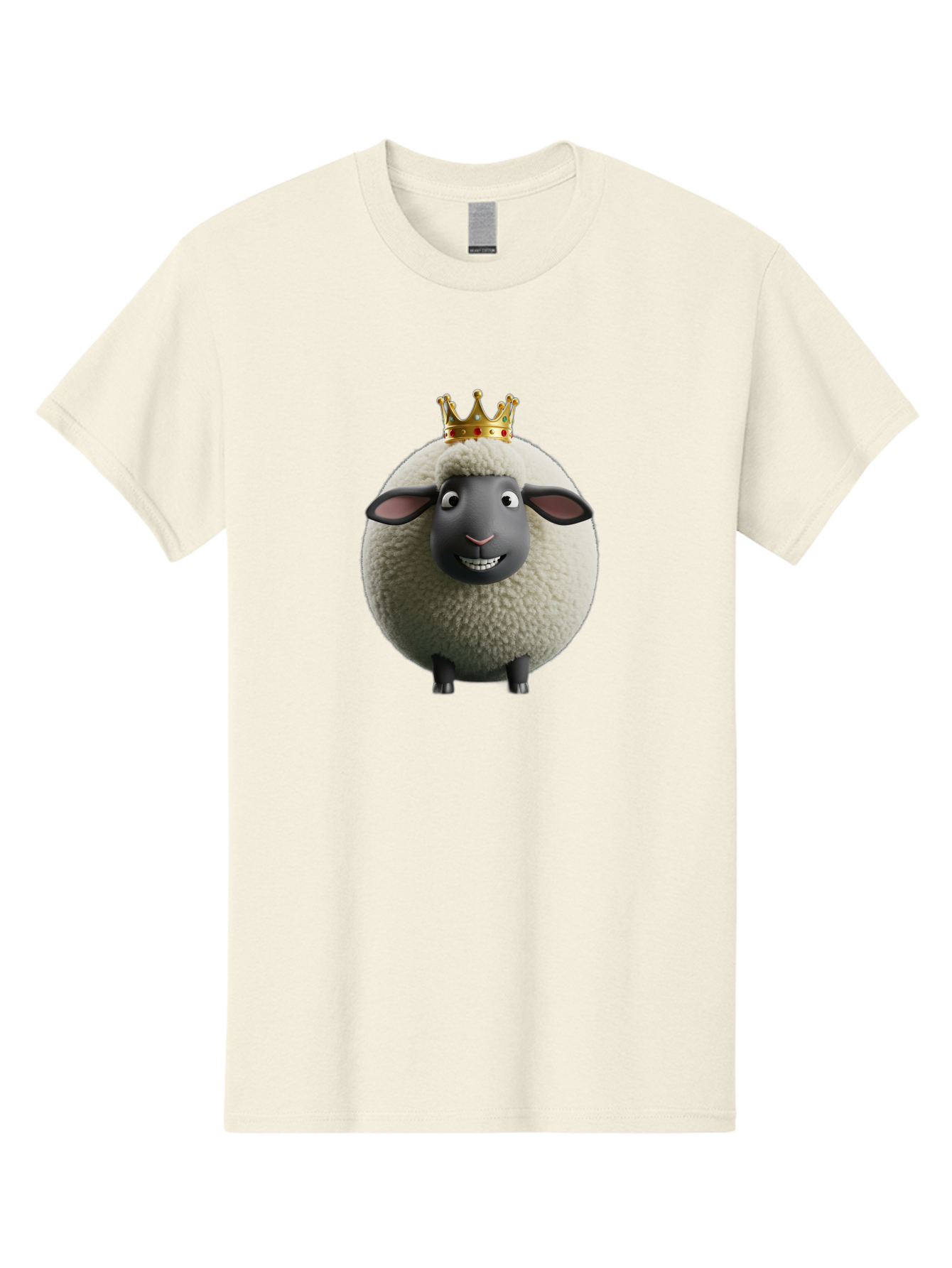 Shaun-The-Sheep-King Men'S Graphic Tee, 100% Cotton, Comfortable Casual Summer Wear, Machine Washable, Cartoon Sheep, Fluffy Sheep, Sheep Wearing Crown, Shaun The Sheep, Comedy Character, Funny Animal, Cute Sheep, Stop Motion Character, Bad540