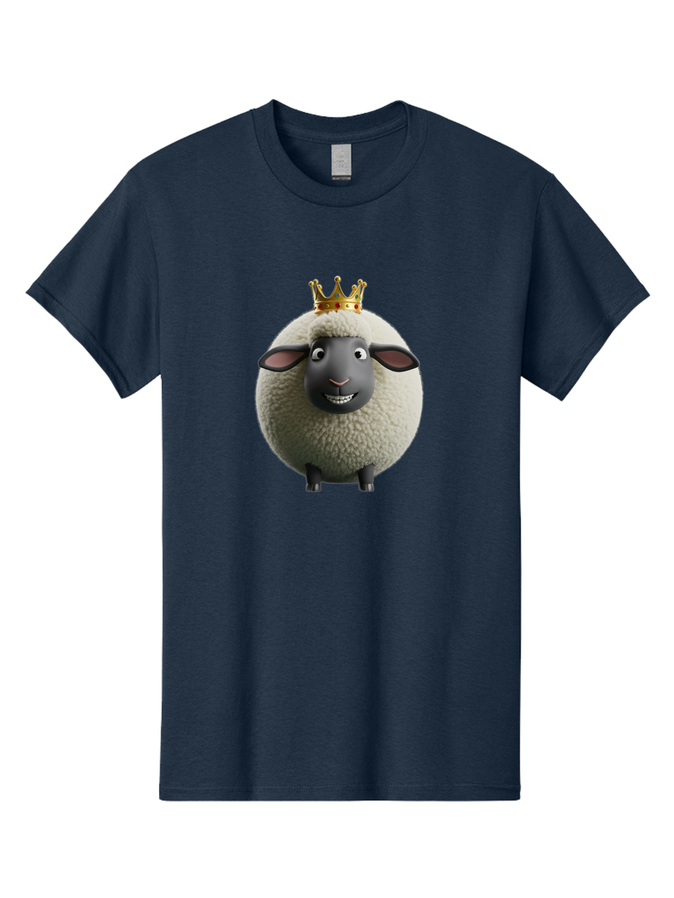 Shaun-The-Sheep-King Men'S Graphic Tee, 100% Cotton, Comfortable Casual Summer Wear, Machine Washable, Cartoon Sheep, Fluffy Sheep, Sheep Wearing Crown, Shaun The Sheep, Comedy Character, Funny Animal, Cute Sheep, Stop Motion Character, Bad540