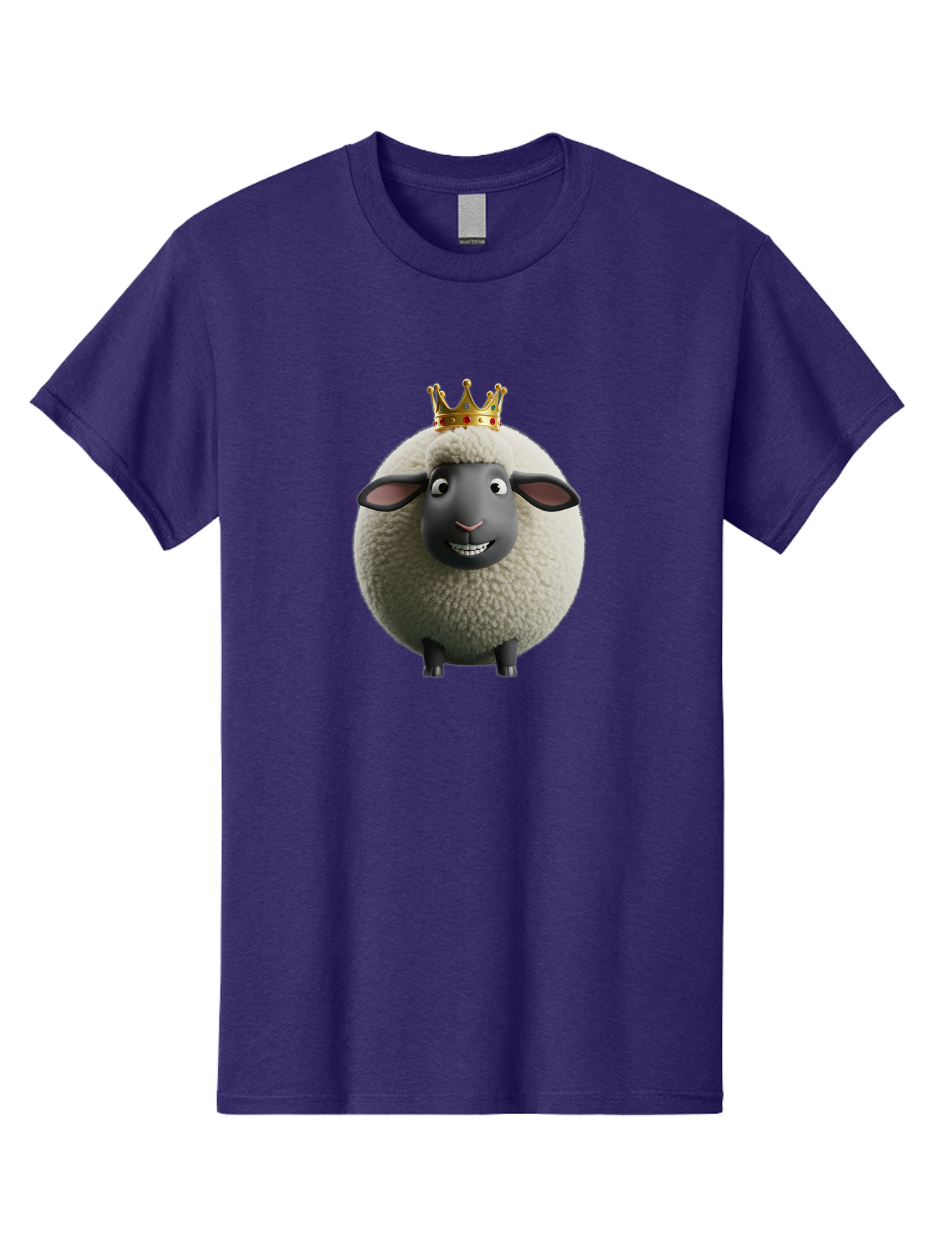 Shaun-The-Sheep-King Men'S Graphic Tee, 100% Cotton, Comfortable Casual Summer Wear, Machine Washable, Cartoon Sheep, Fluffy Sheep, Sheep Wearing Crown, Shaun The Sheep, Comedy Character, Funny Animal, Cute Sheep, Stop Motion Character, Bad540