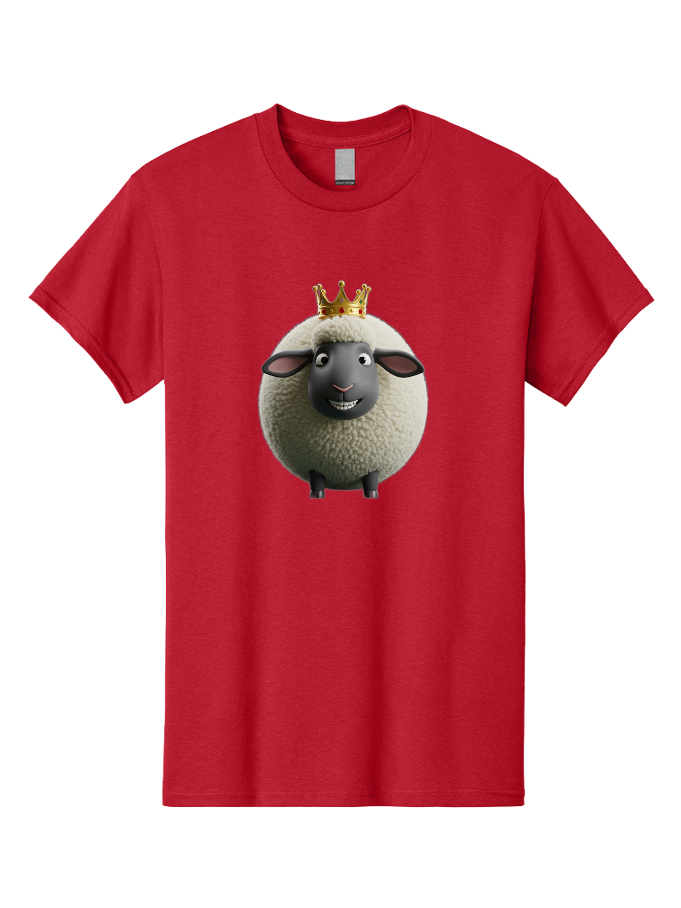 Shaun-The-Sheep-King Men'S Graphic Tee, 100% Cotton, Comfortable Casual Summer Wear, Machine Washable, Cartoon Sheep, Fluffy Sheep, Sheep Wearing Crown, Shaun The Sheep, Comedy Character, Funny Animal, Cute Sheep, Stop Motion Character, Bad540
