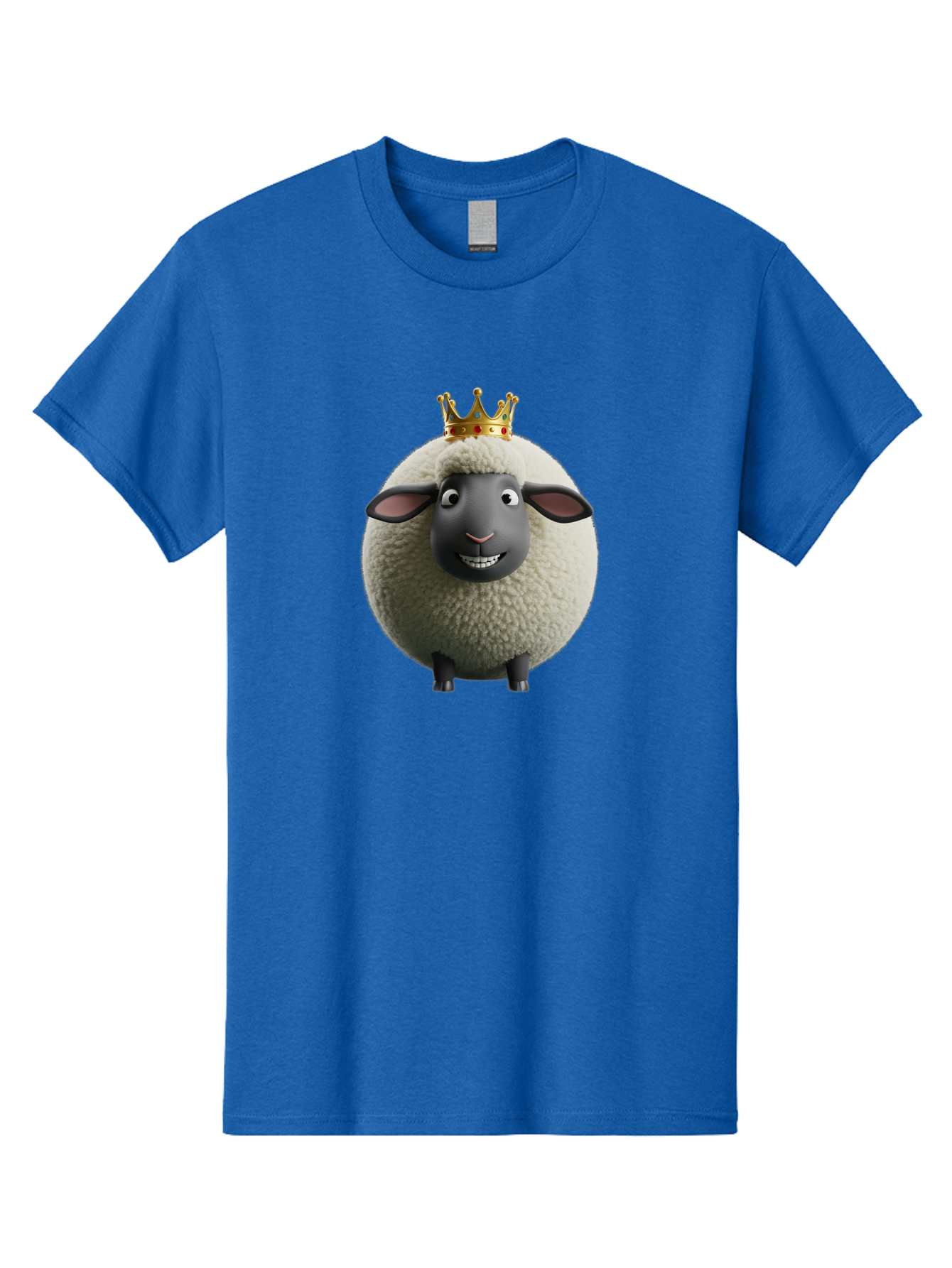 Shaun-The-Sheep-King Men'S Graphic Tee, 100% Cotton, Comfortable Casual Summer Wear, Machine Washable, Cartoon Sheep, Fluffy Sheep, Sheep Wearing Crown, Shaun The Sheep, Comedy Character, Funny Animal, Cute Sheep, Stop Motion Character, Bad540